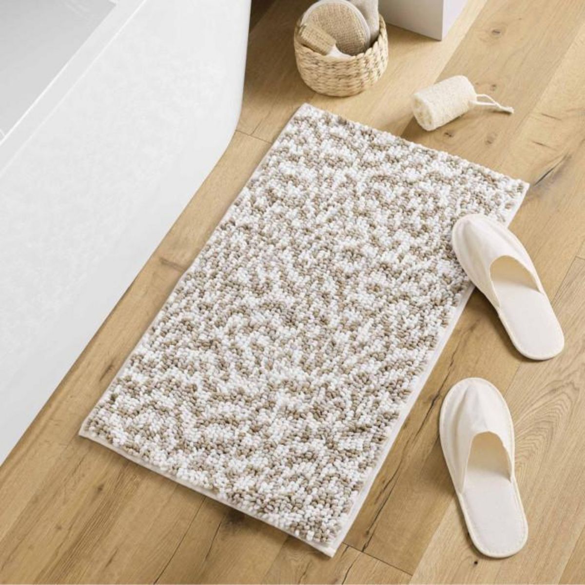Paris Prix Tapis de Bain  Friza  45x75cm Blanc & Marron