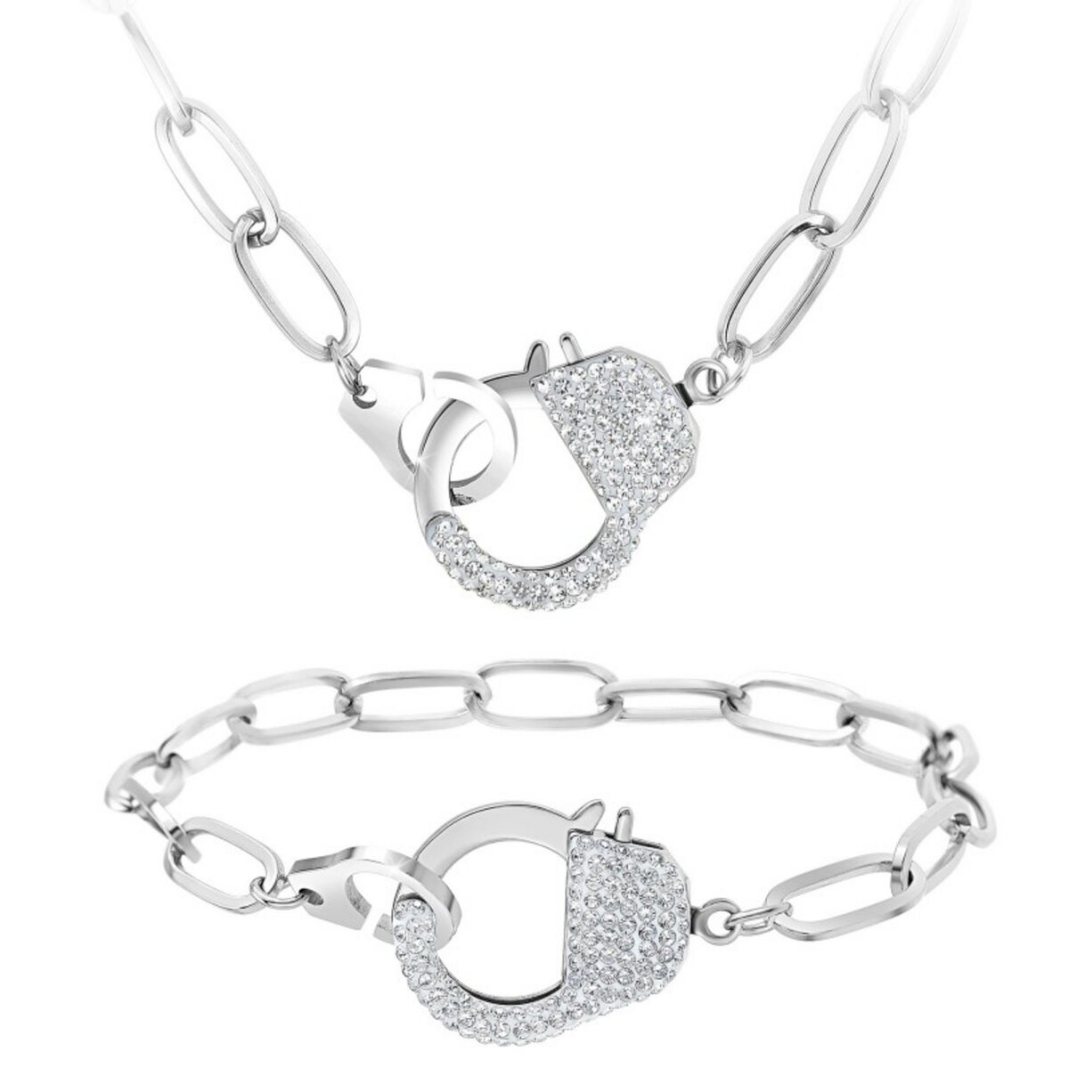 SC CRYSTAL Parure collier et bracelet menotte SC Crystal ornée de Cristaux scintillants