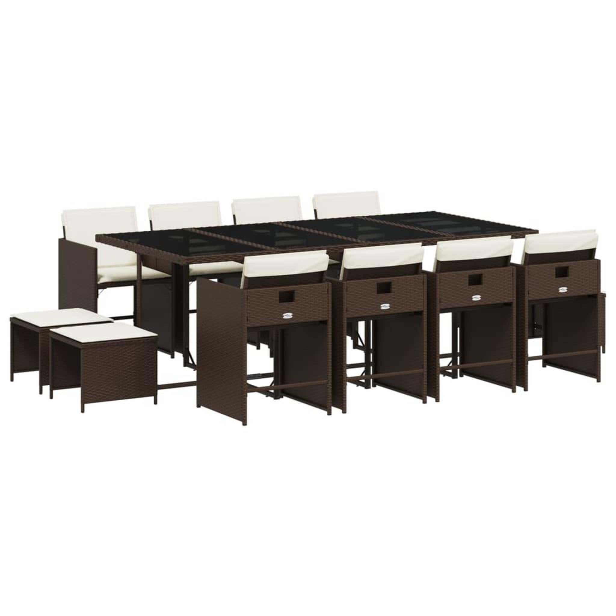 Voir la diapositive 2 : VIDAXL Ensemble a manger de jardin avec coussins 13 pcs marron rotin