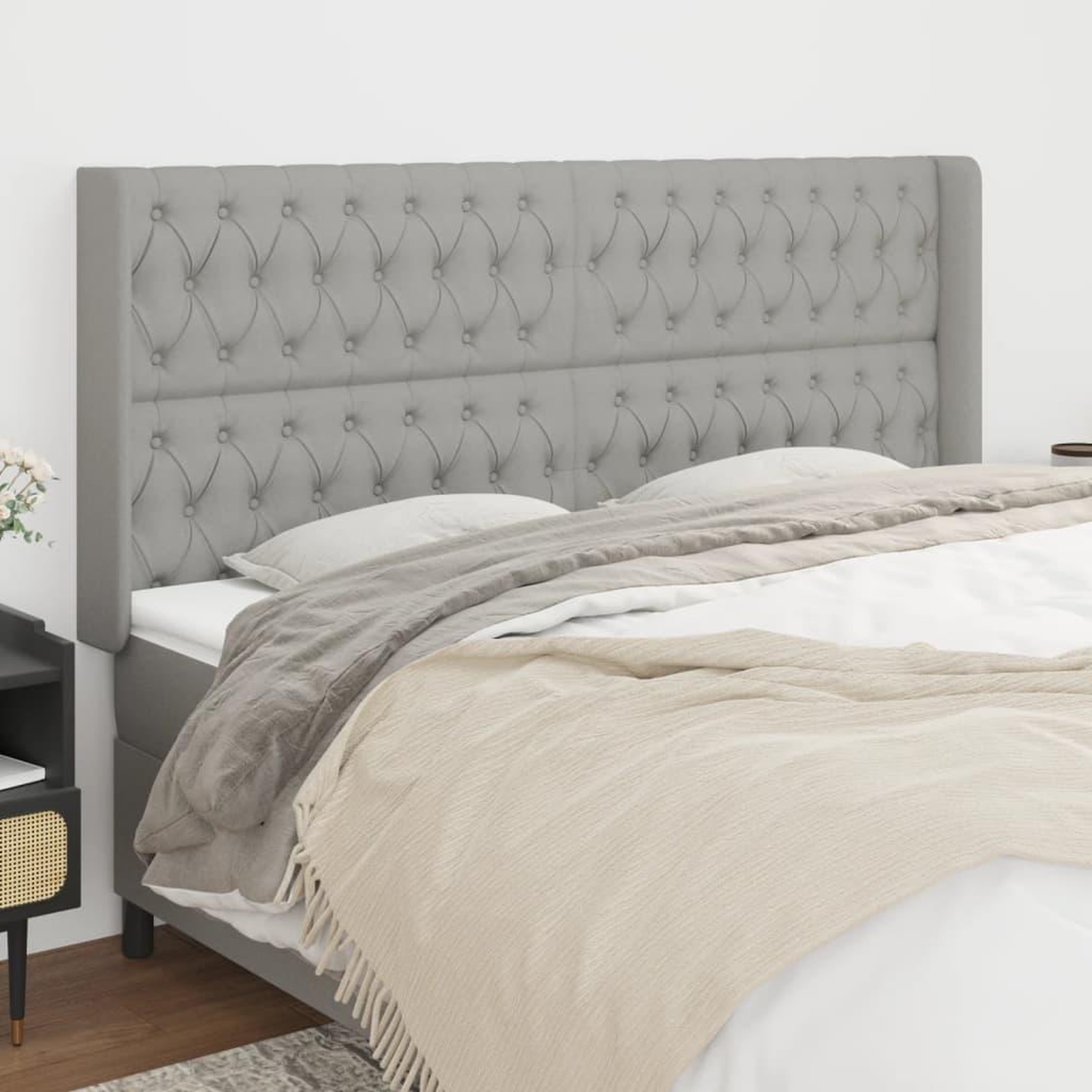 Voir la diapositive 1 : VIDAXL Tete de lit avec oreilles Gris clair 203x16x118/128 cm Tissu