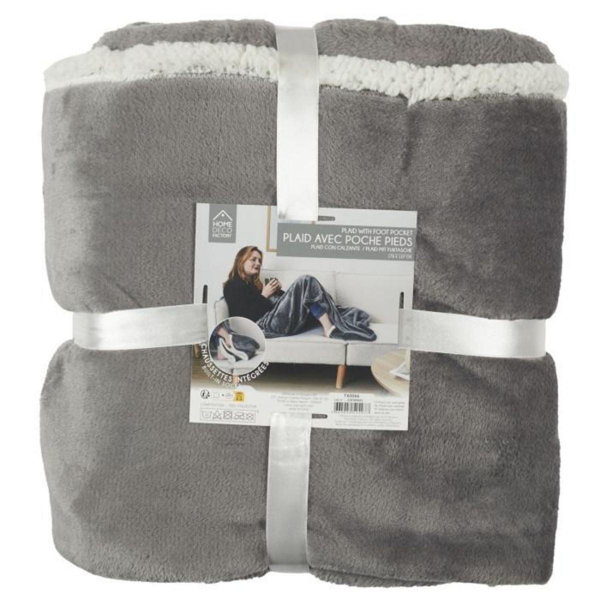Paris Prix Plaid Avec Poche Pieds  Sherpa  127x178cm Gris