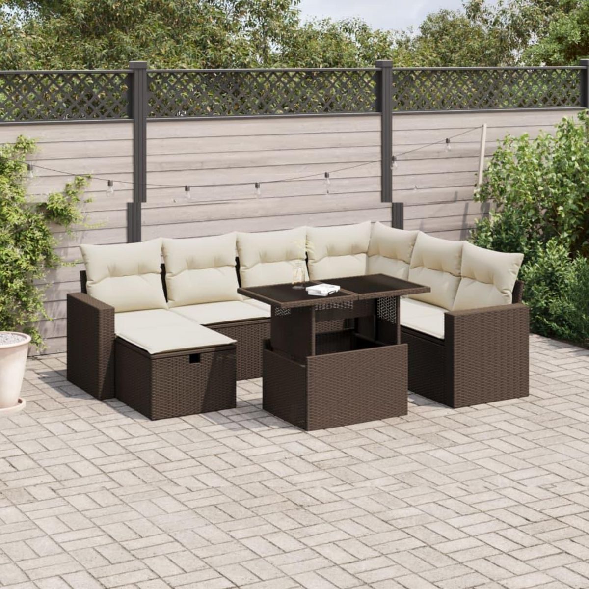 VIDAXL Salon de jardin 8 pcs avec coussins marron resine tressee