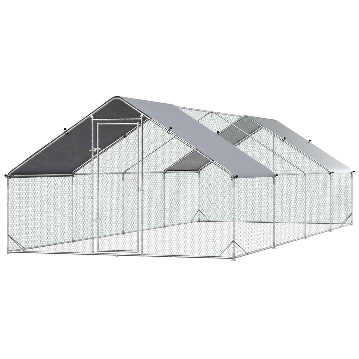 PAWHUT Enclos poulailler chenil 24 m² - parc grillagé dim. 8L x 3l x 2H m - double espace couvert - acier galvanisé