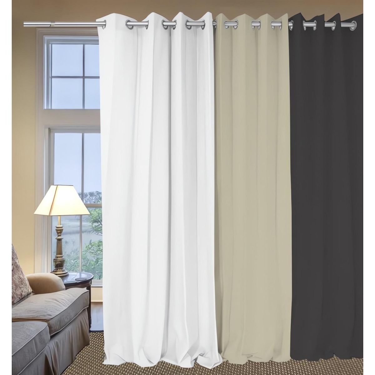 SOLEIL D'OCRE Rideau à oeillets pur coton 135x250 cm PANAMA écru, par Soleil d'Ocre