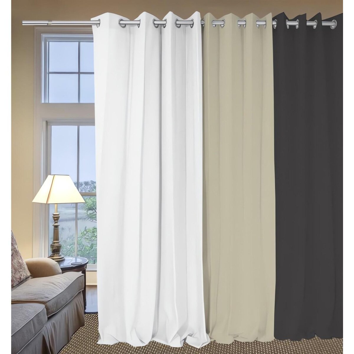 SOLEIL D'OCRE Rideau à oeillets pur coton 135x250 cm PANAMA écru, par Soleil d'Ocre