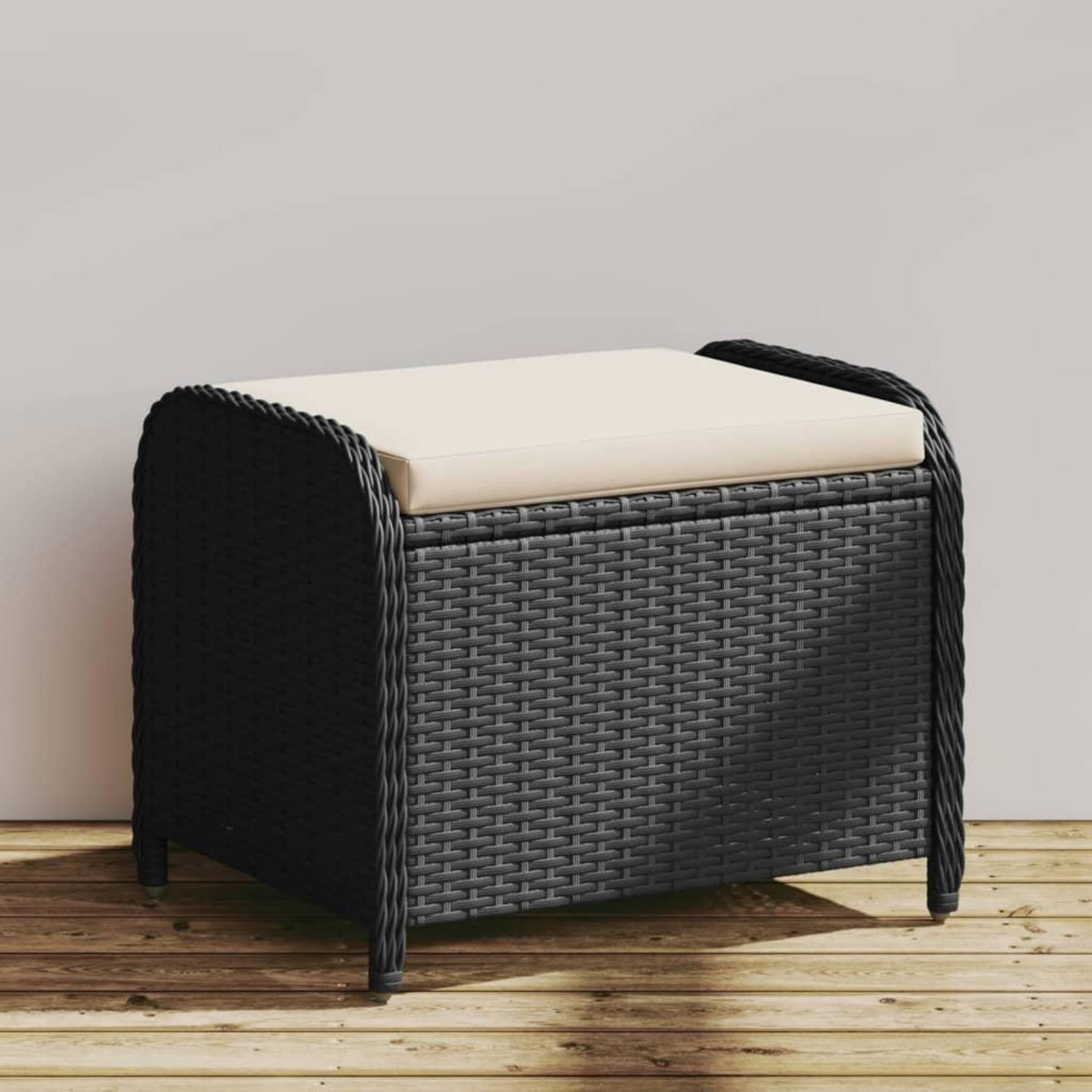 VIDAXL Tabouret de jardin avec coussin noir 58x46x46 cm resine tressee