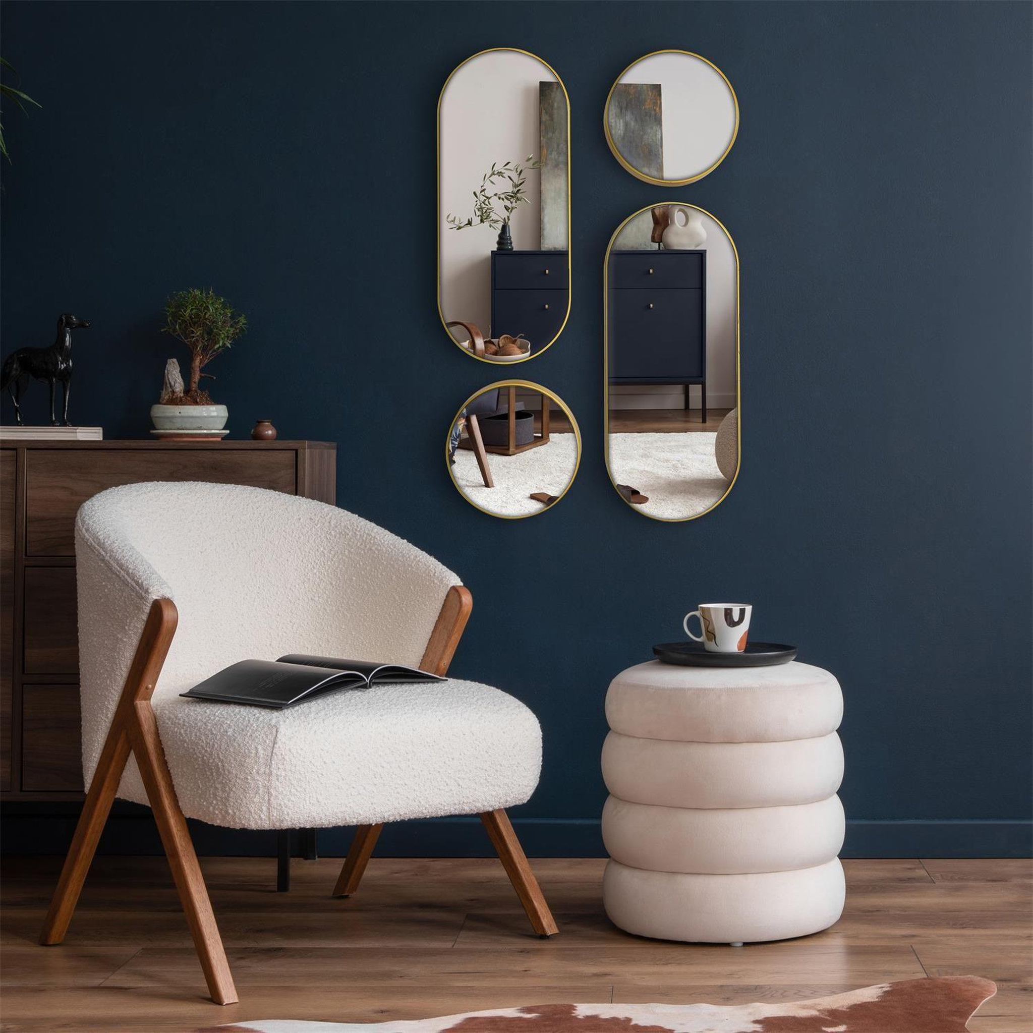 Voir la diapositive 2 : The Home Deco Factory Lot de 4 miroirs ronds et ovales - doré