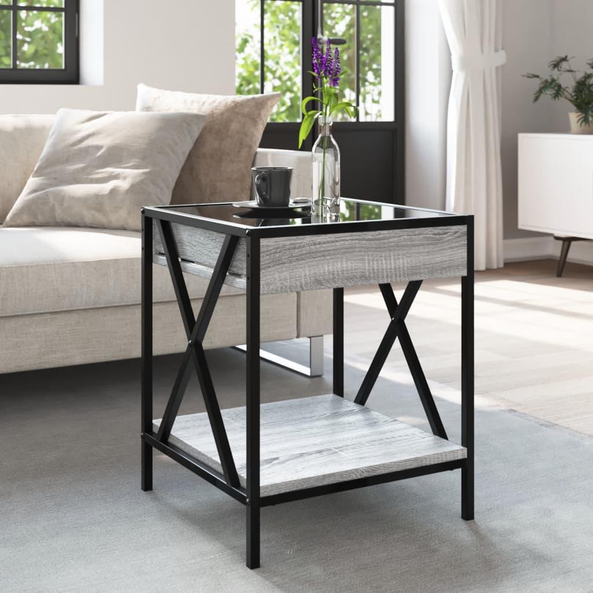 Voir la diapositive 4 : VIDAXL Table basse avec LED Infinity sonoma gris 40x40x49 cm