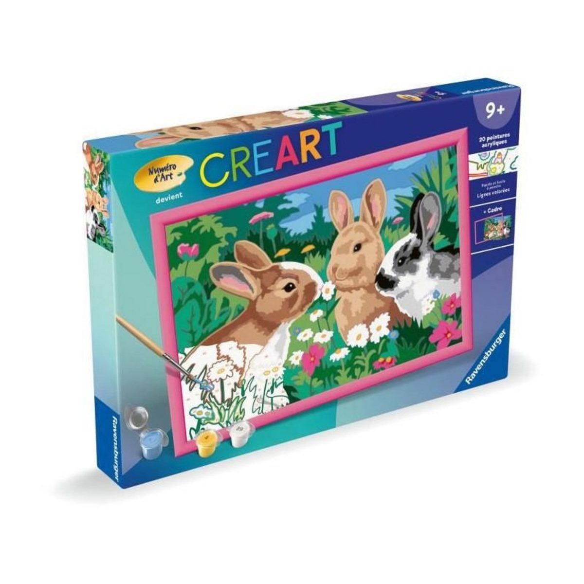 RAVENSBURGER CreArt Kids 31x21cm Lapins dans le pré, Kit de peinture par numéros Numéro d'Art, Des 9 ans, 25847, Ravensburger