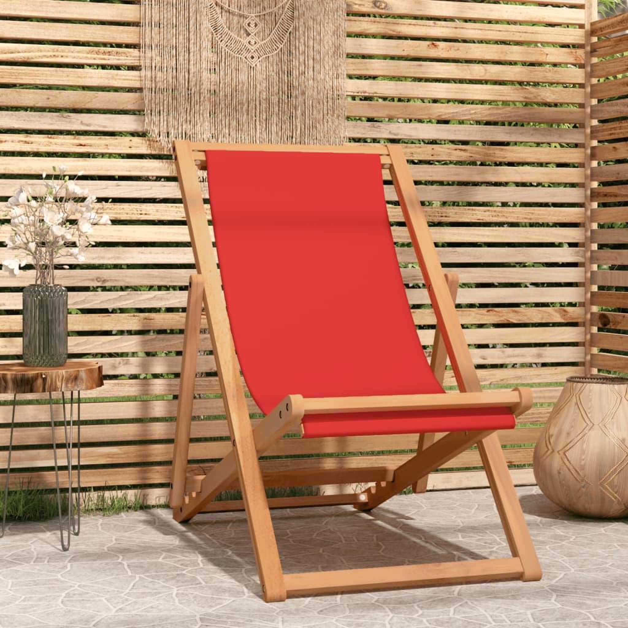 Voir la diapositive 1 : VIDAXL Chaise de plage pliable Bois de teck solide rouge