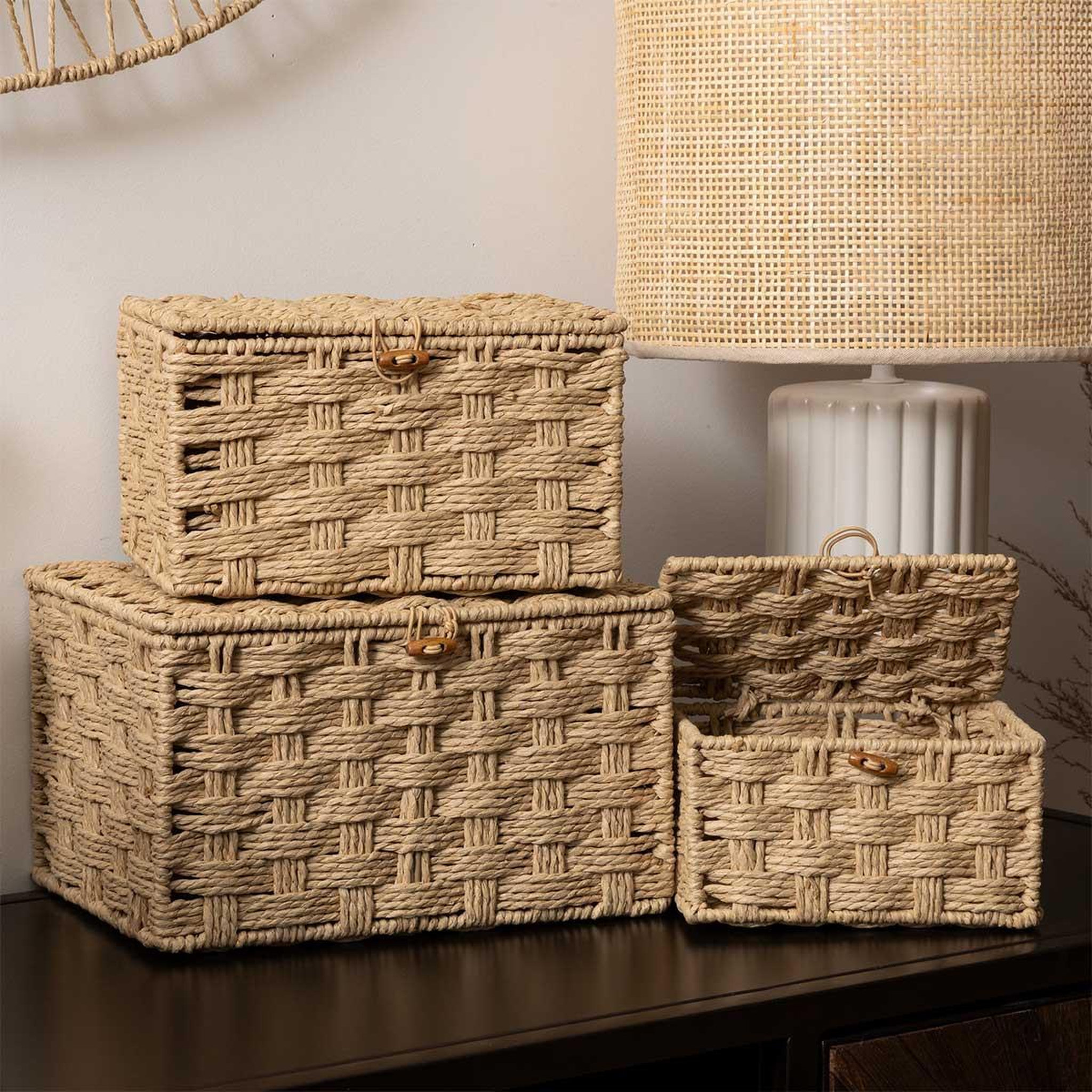 Voir la diapositive 5 : ATMOSPHERA Lot de 3 boîtes déco  elio  27cm naturel