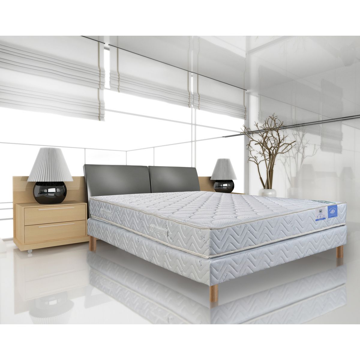 BELLE LITERIE BENOIST 160x200 cm : Matelas ressorts ensachés FIDJI + sommier FEROE + 4 pieds