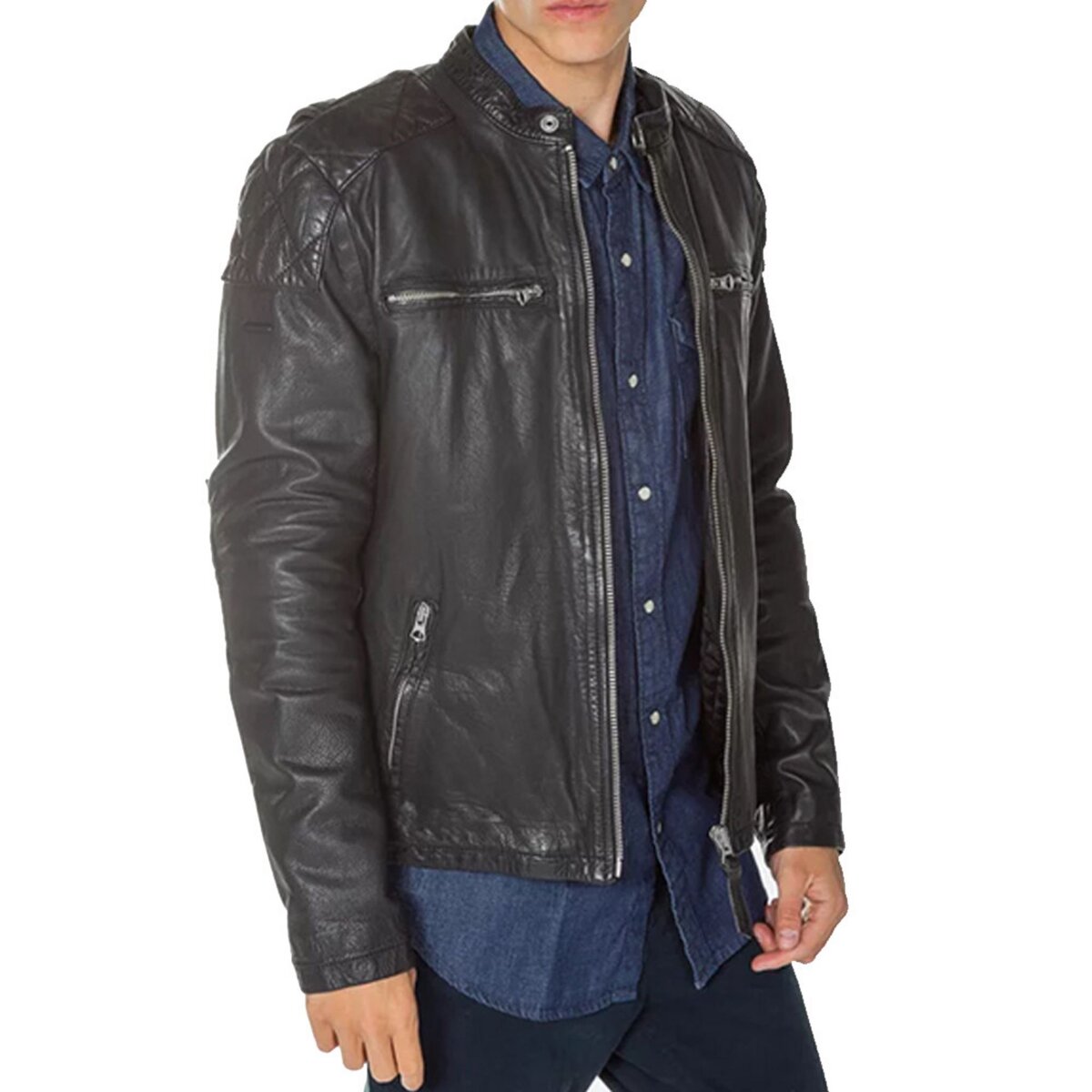 SUPERDRY Veste en Cuir Noir Homme Superdry Moto Racer pas cher