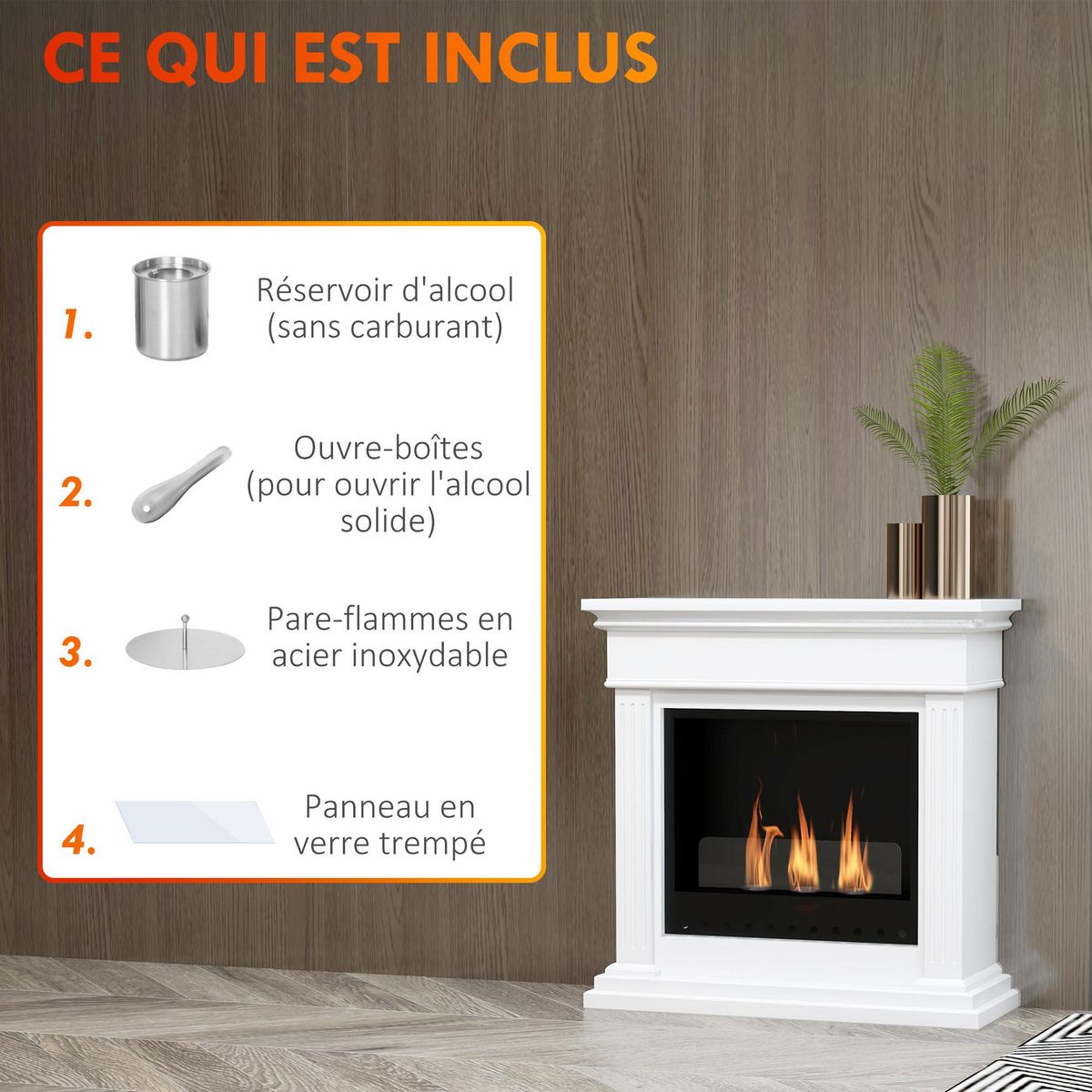HOMCOM Cheminée à l'éthanol bioéthanol 3 brûleurs 0,4L - couverture 16-18 ? - autonomie environ 2h - blanc