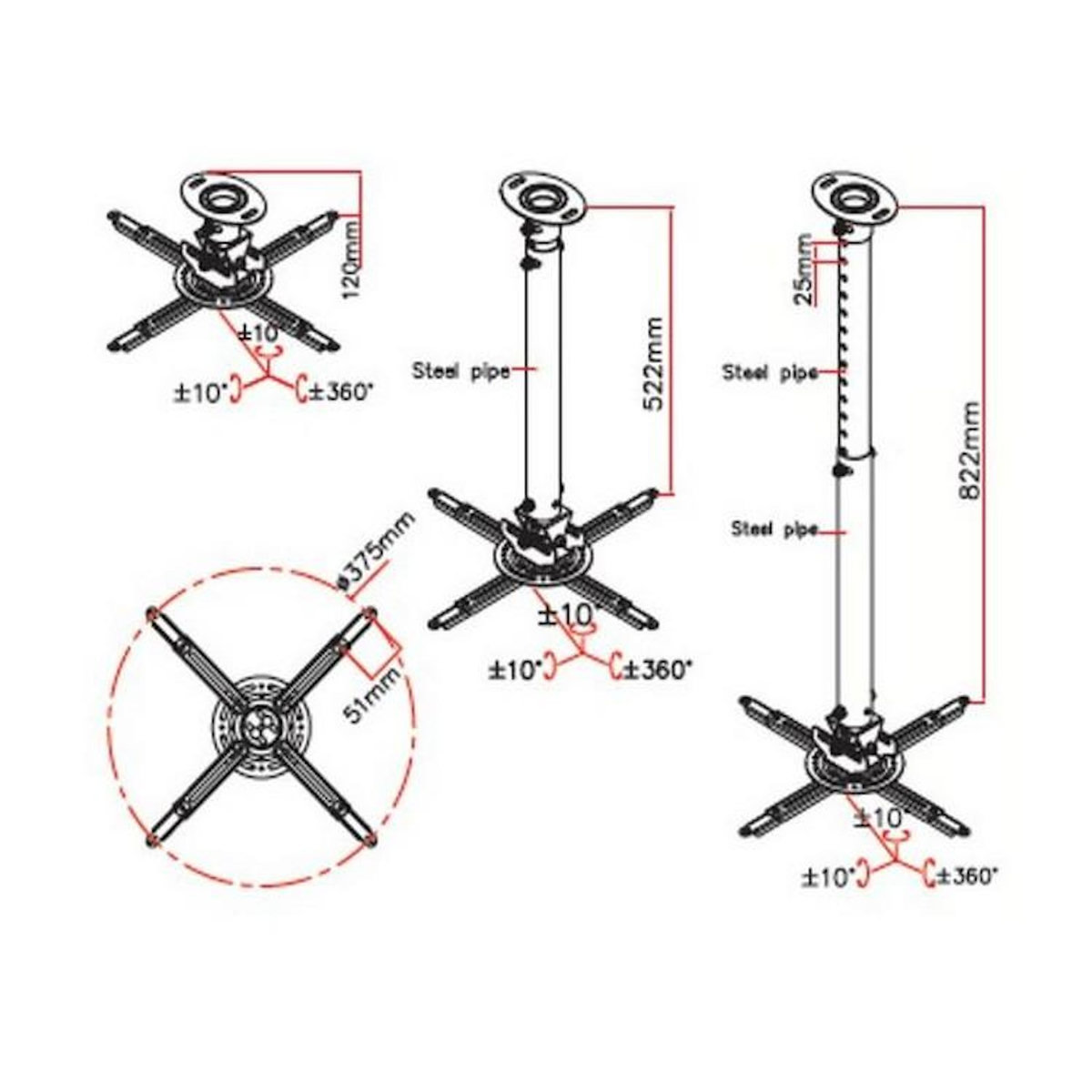 MBG FRANCE Support plafond universel pour vidéoprojecteur - 41746