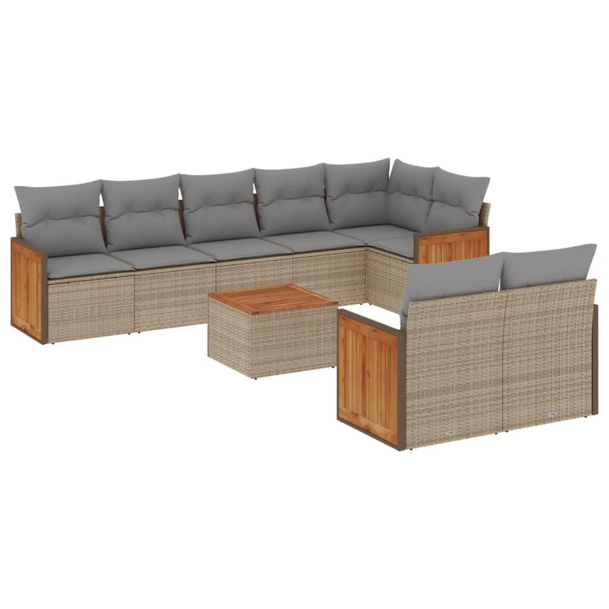 Voir la diapositive 2 : VIDAXL Salon de jardin avec coussins 9 pcs beige resine tressee
