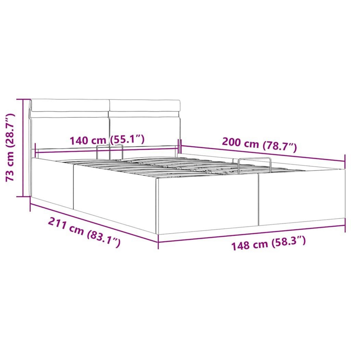 VIDAXL Cadre de lit a rangement hydraulique sans matelas 140x200 cm