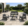 Voir la diapositive 5 : KZ GARDEN Salon de jardin Extérieur 4 personnes Gris Anthracite Canapé 2 places + 2 fauteuils + Table basse + 4 Coussins KZ GARDEN