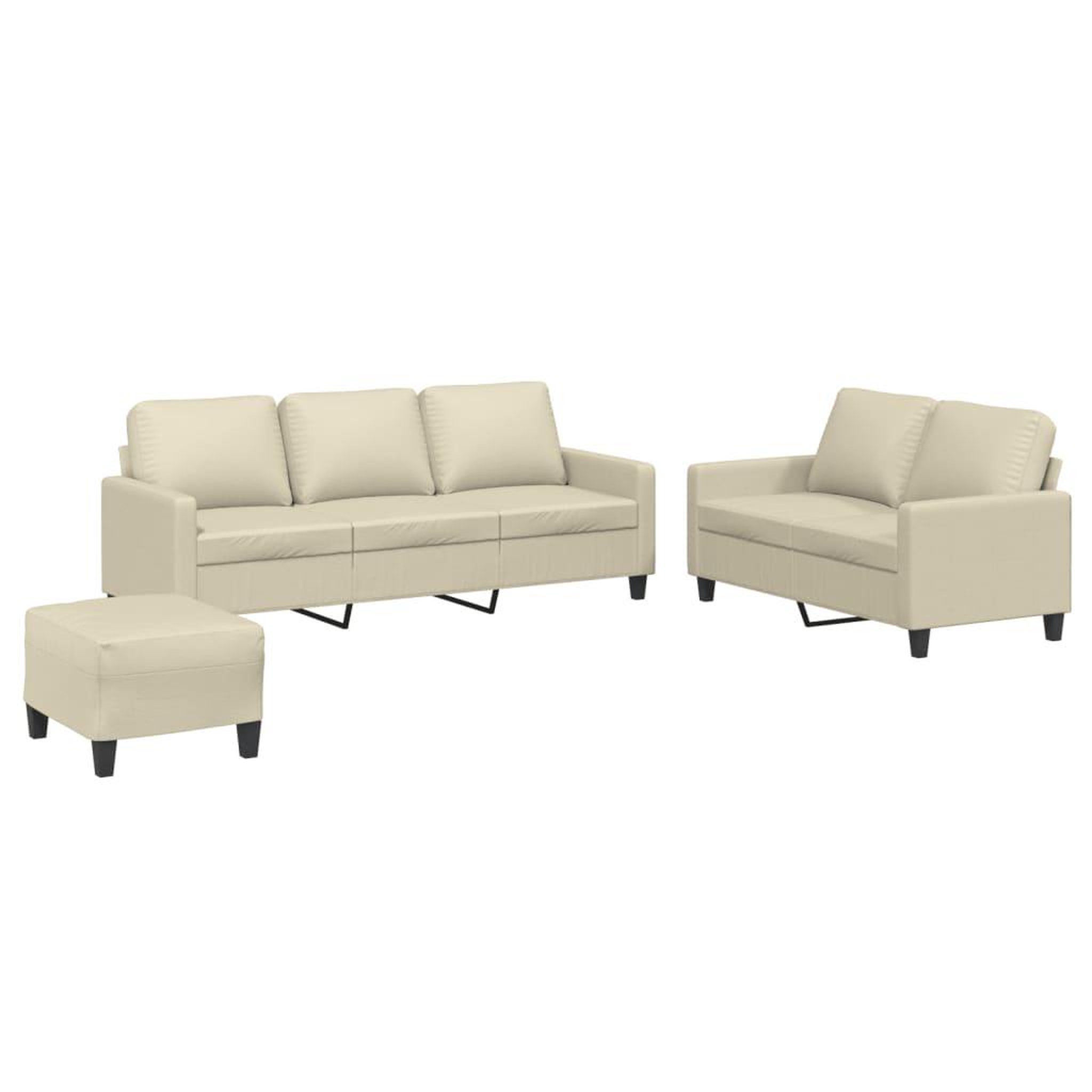 Voir la diapositive 2 : VIDAXL Ensemble de canapes 3 pcs avec coussins Creme Similicuir