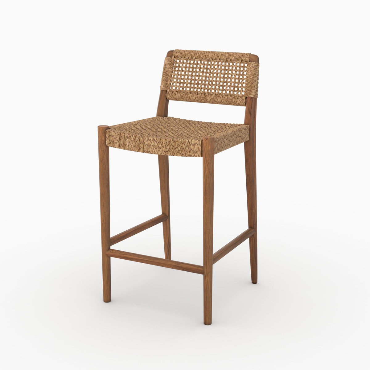 Rendez vous déco Chaise pour îlot central 65 cm en teck vernis et tissage synthétique-Yaba