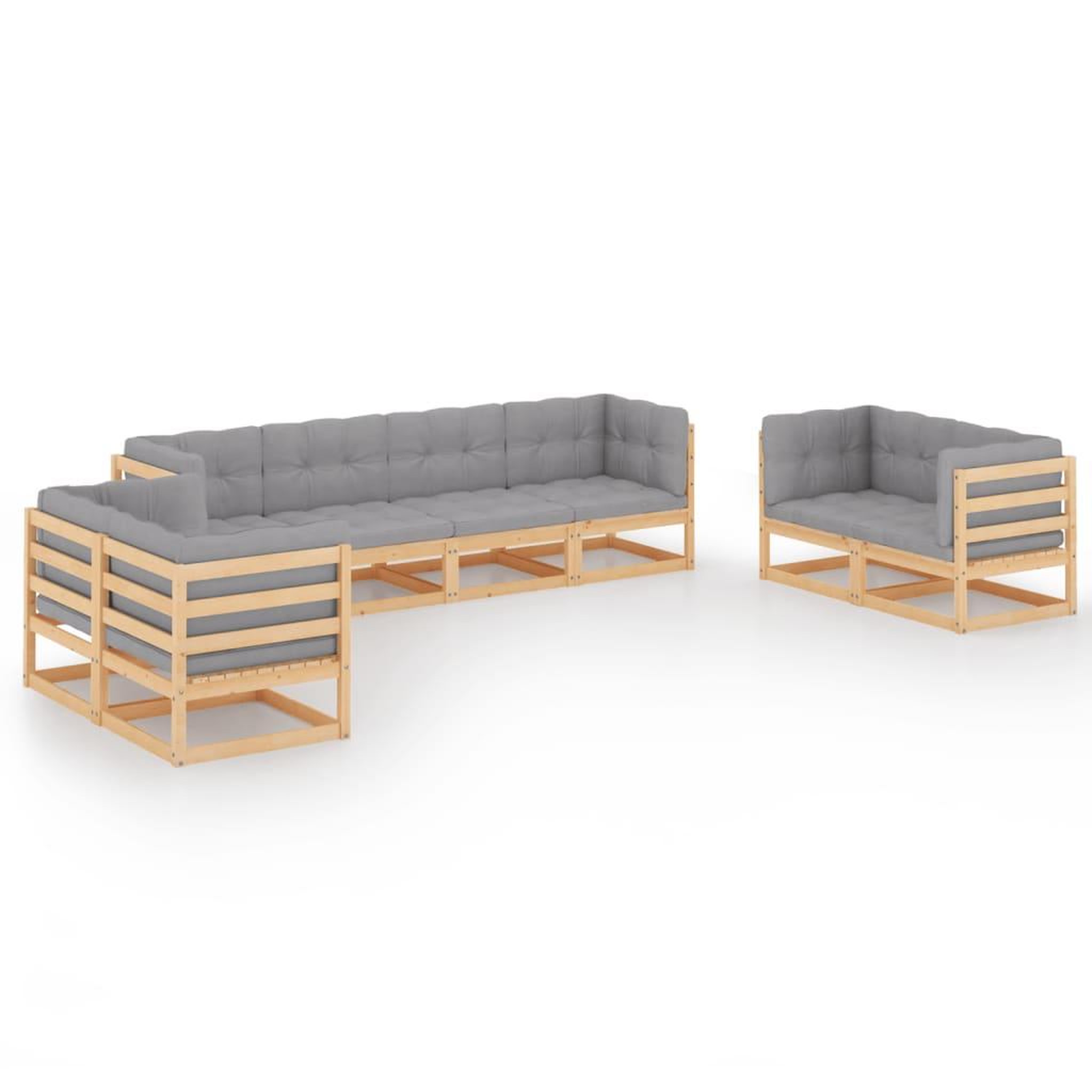 Voir la diapositive 2 : VIDAXL Salon de jardin 8 pcs avec coussins Bois de pin massif