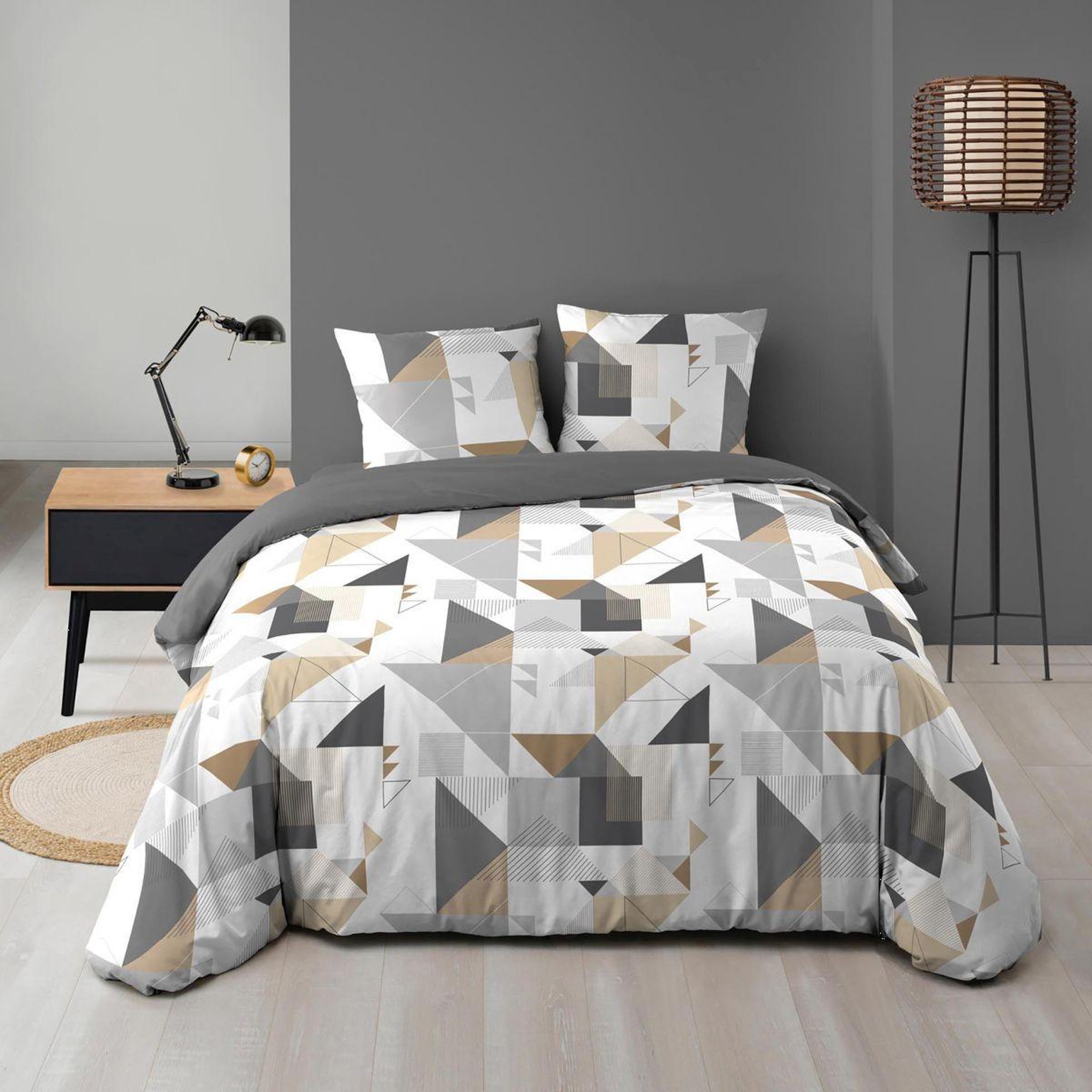 Douceur d'Intérieur Parure de lit 3 pièces  trigone  240x220cm gris