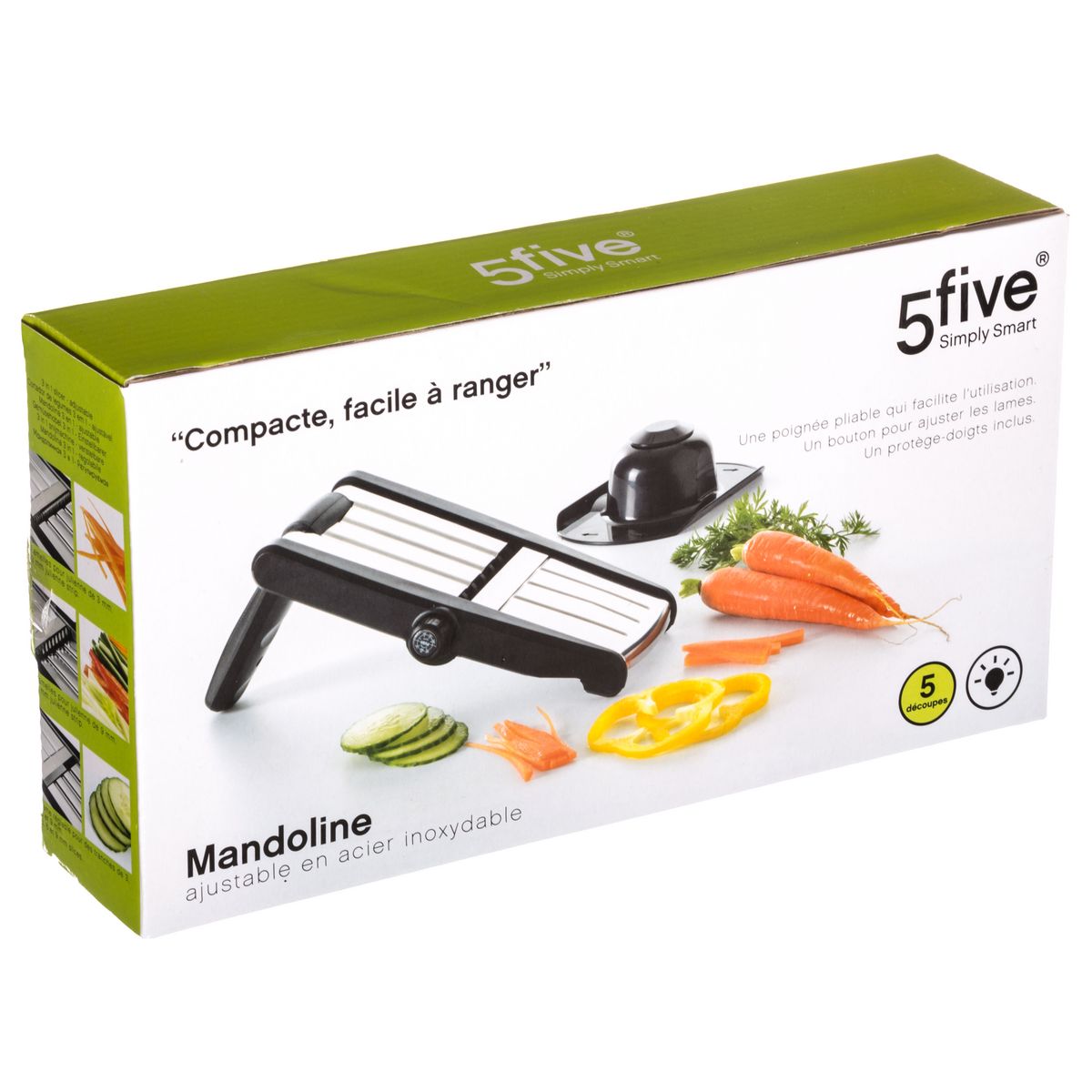 5 FIVE SIMPLY Mandoline ajustable en inox 3 lames 