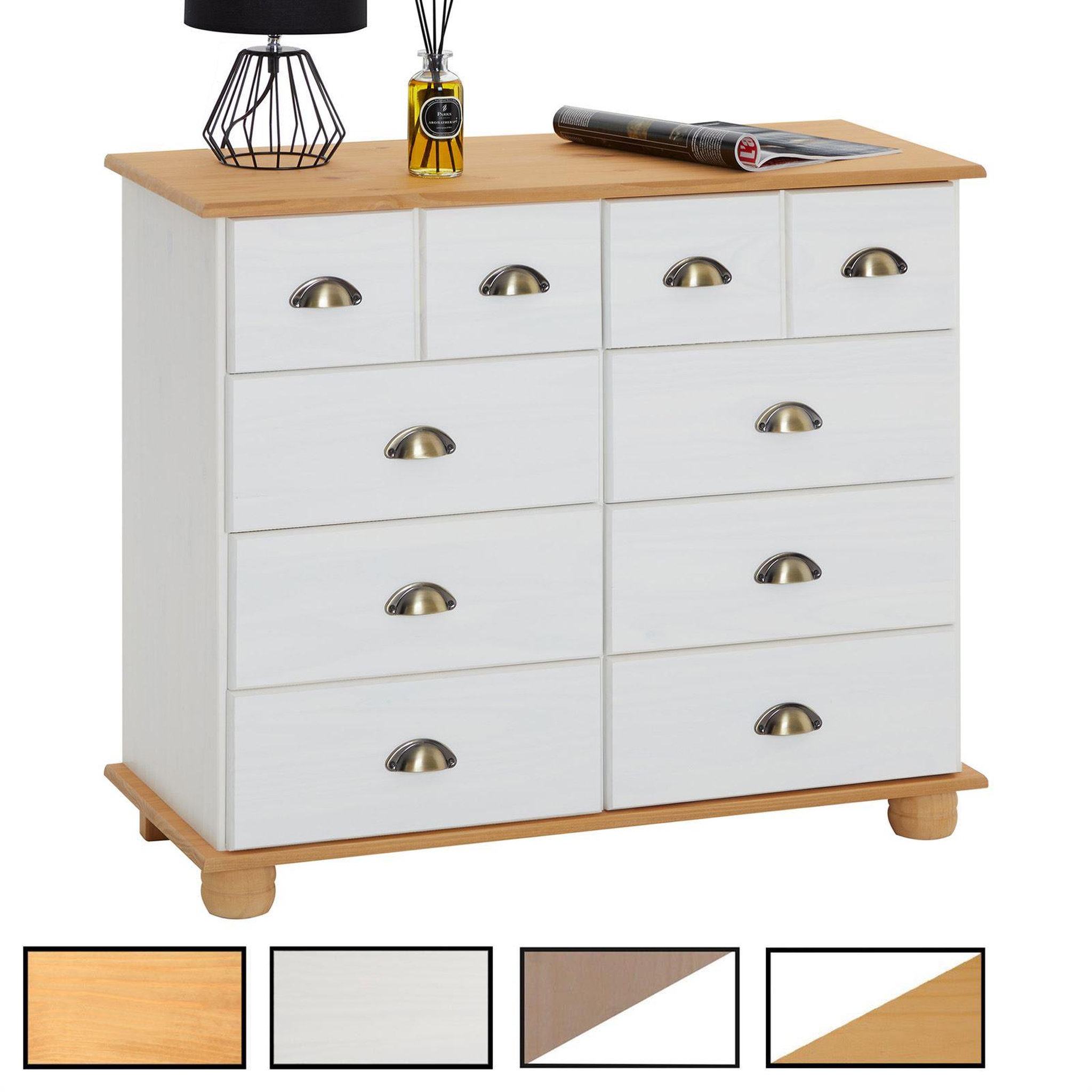 IDIMEX Commode apothicaire COLMAR en pin massif, 8 tiroirs. Coloris disponibles : Marron, Bicolore, Blanc