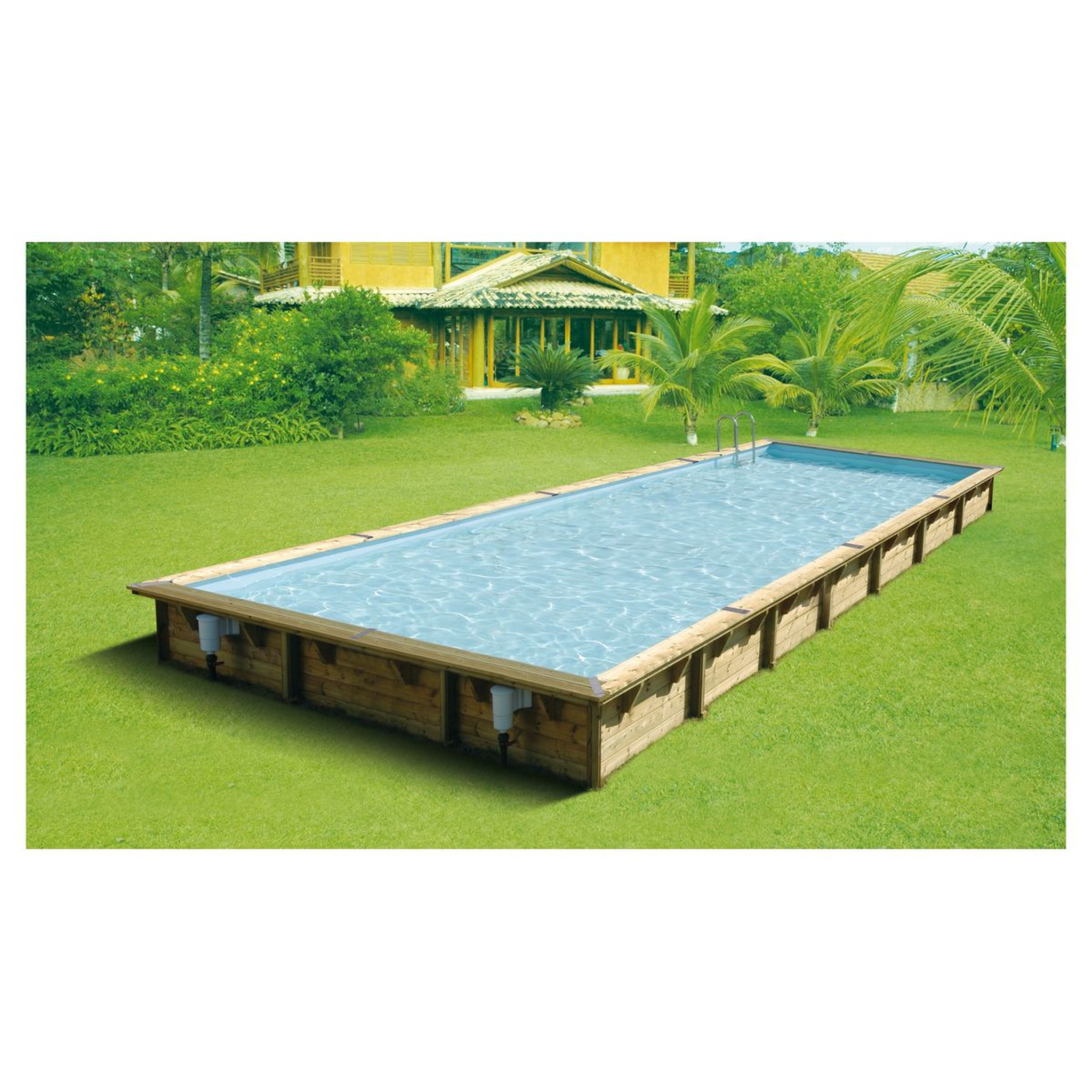 Voir la diapositive 2 : UBBINK Piscine bois Linéa  500x1100 - H140cm - Liner Bleu 