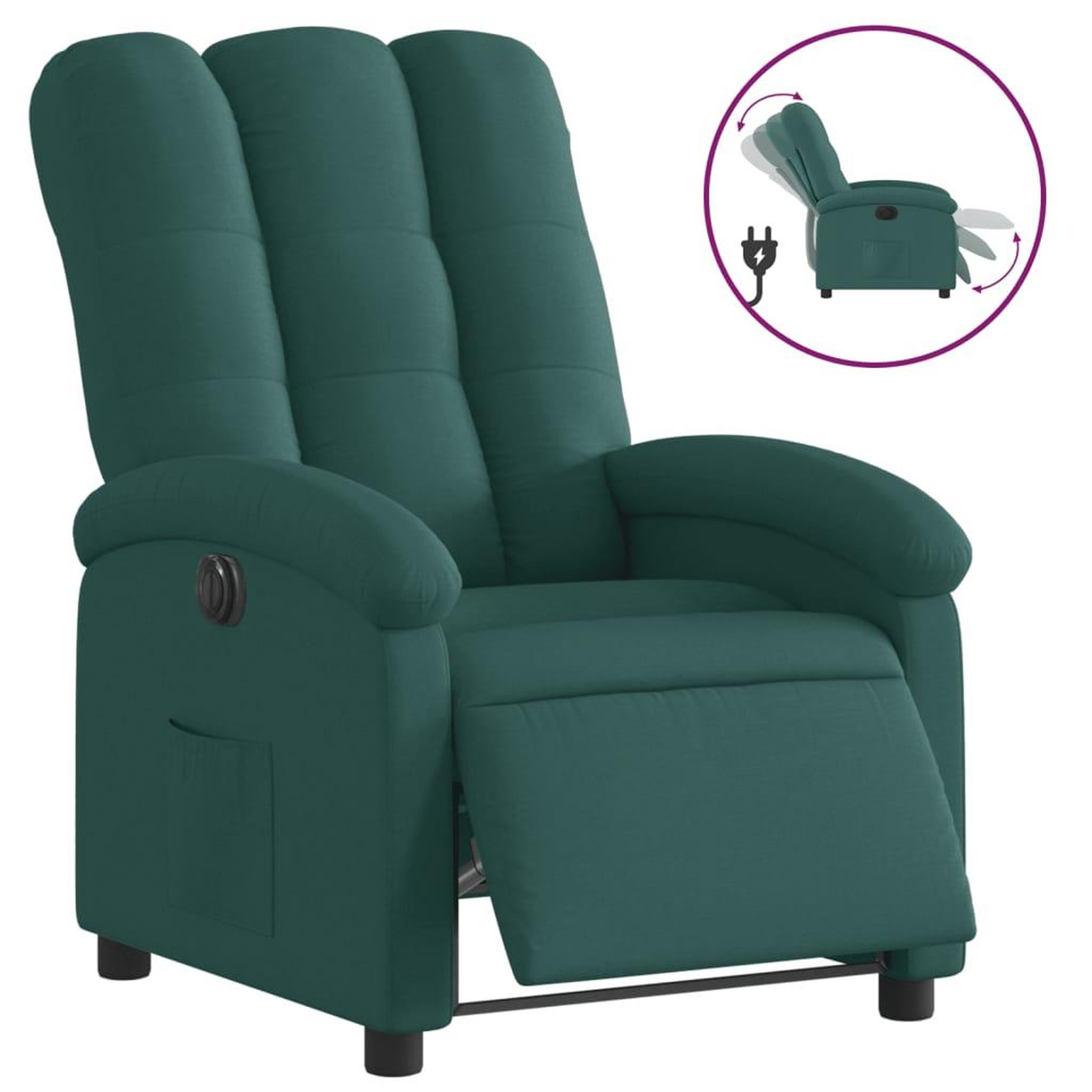 Voir la diapositive 2 : VIDAXL Fauteuil inclinable electrique Vert fonce Tissu