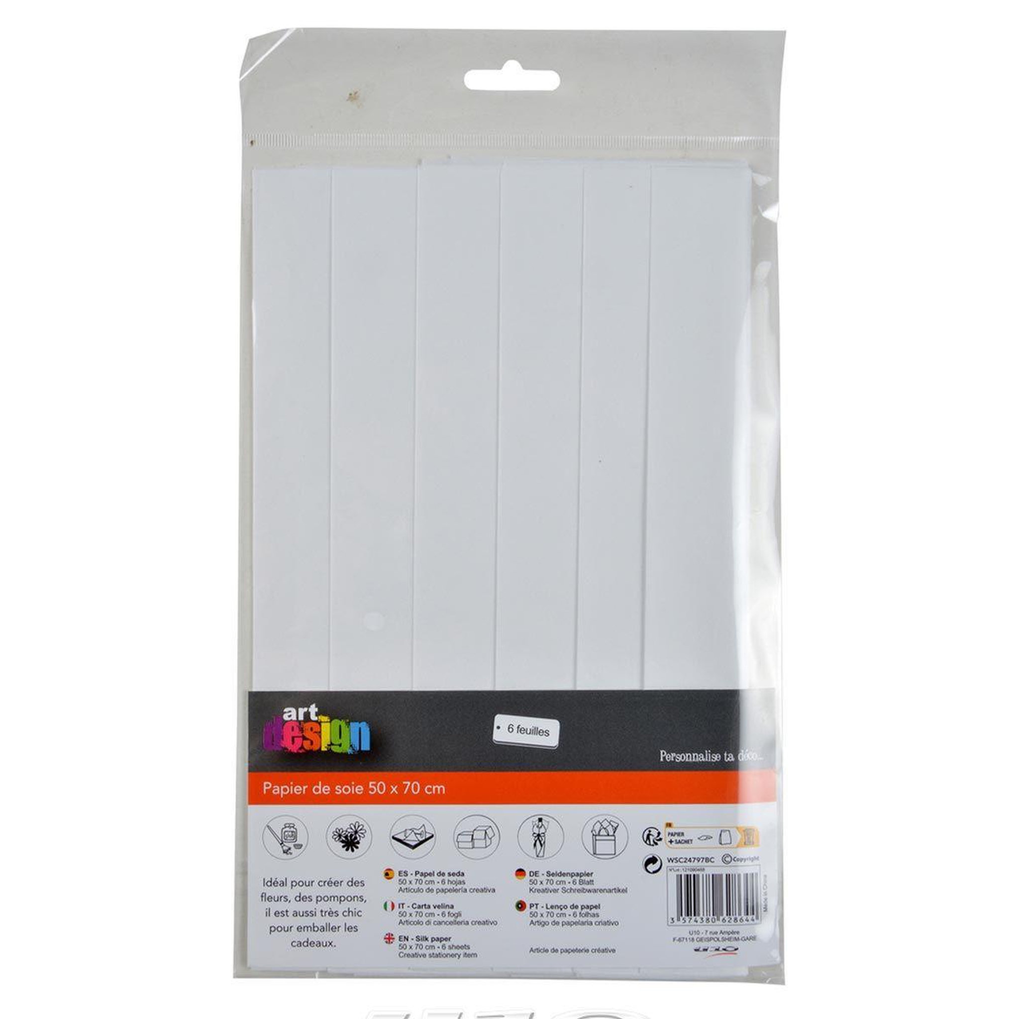 Voir la diapositive 2 : ARTDESIGN Lot de 6 feuilles papier de soie  cadeau  50x70cm blanc