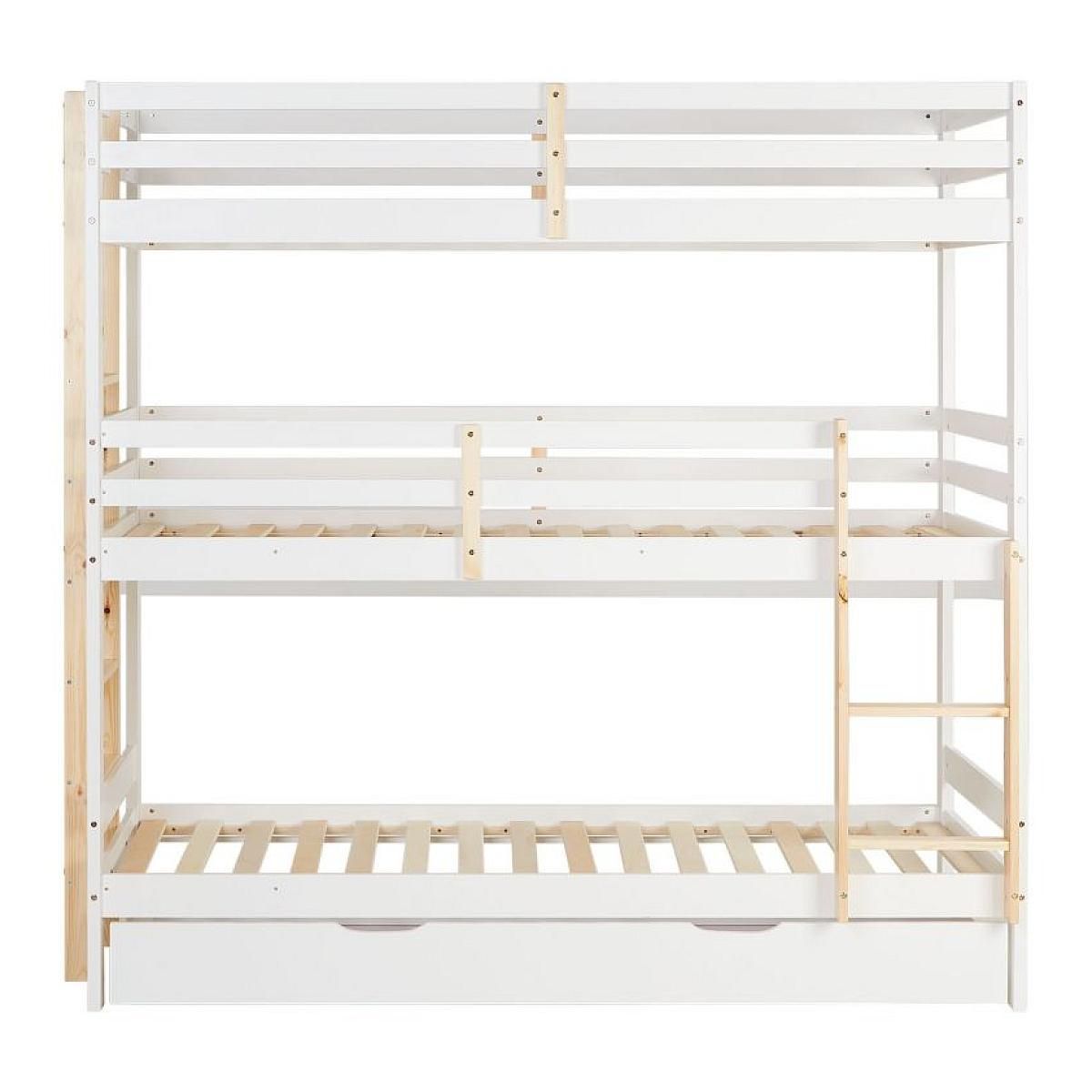 HomeStyle4U Lit Superposé 90x200 Blanc 3 Places
