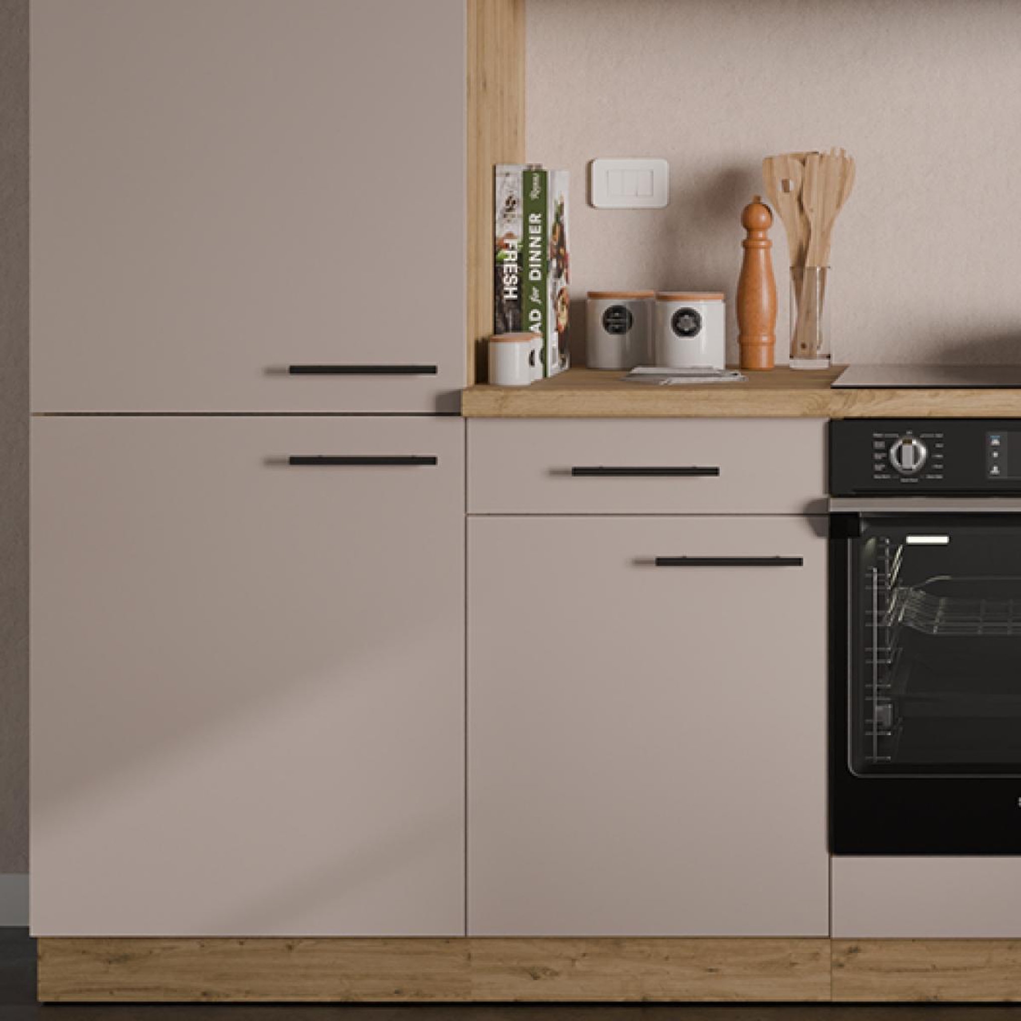 Voir la diapositive 4 : JLC KREATION Cuisine complète moderne beige et bois 280cm NALA