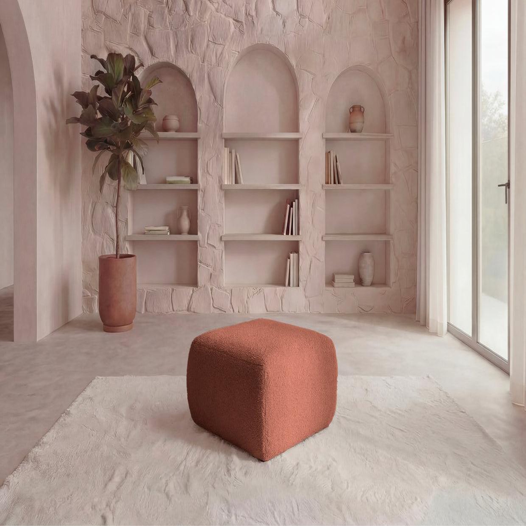 Voir la diapositive 2 : CASANOVA PARIS Ariel - pouf en tissu bouclette 80x80x40
