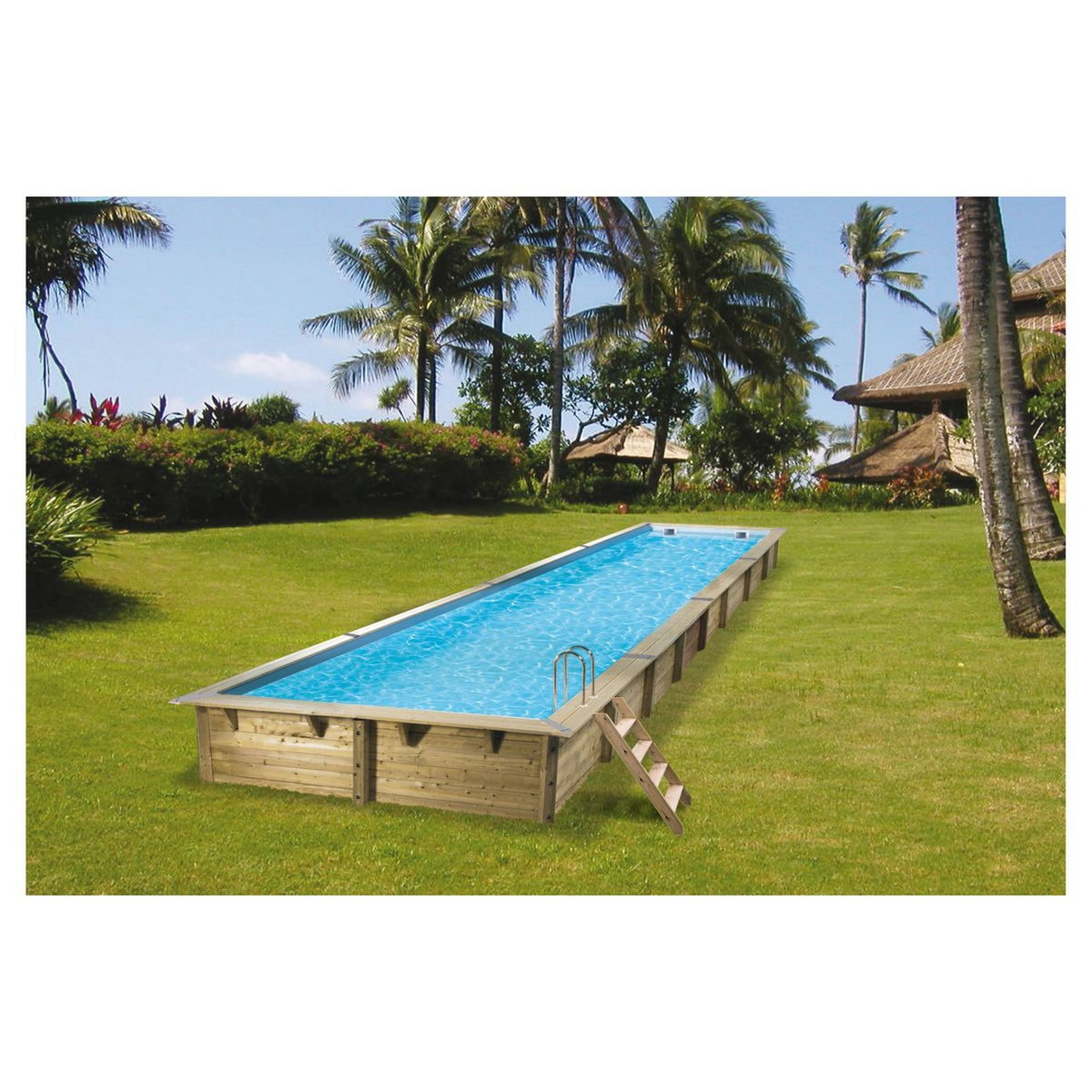 UBBINK Piscine hors sol bois rectangulaire - 350x1550x155cm - Liner Bleu- LINEA