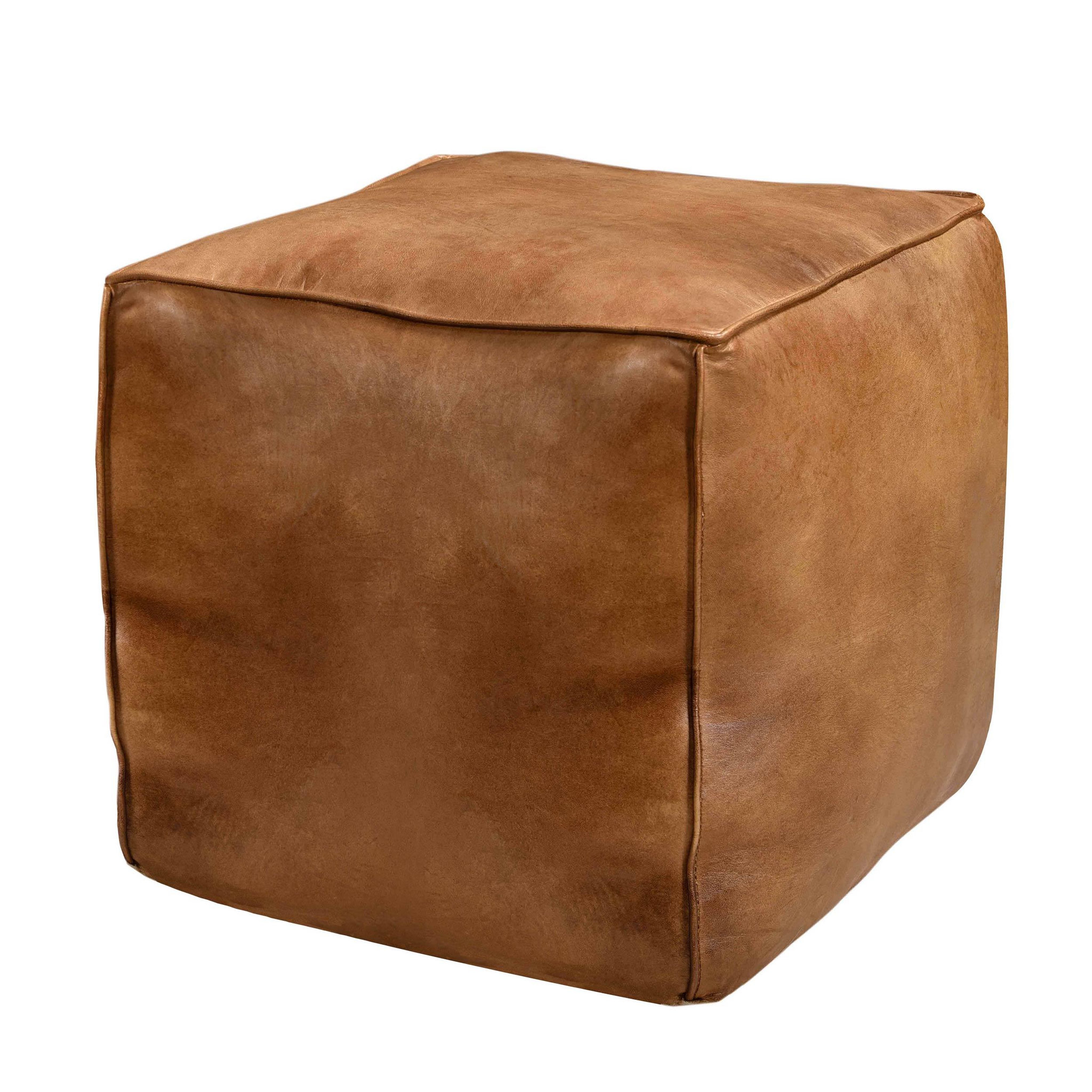 Voir la diapositive 3 : MAISON PAVANE Pouf carré en cuir marron 40 cm-arrah