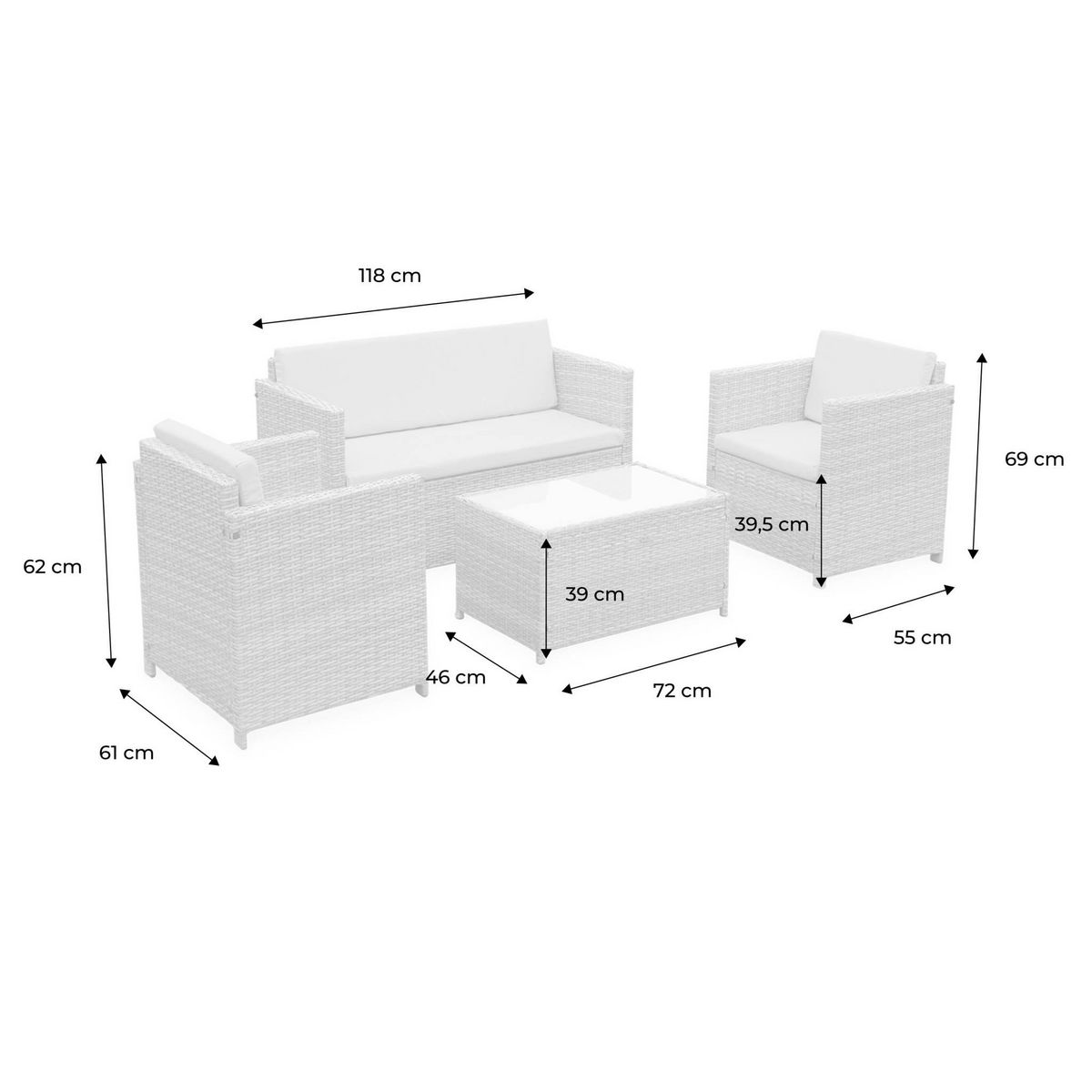 SWEEEK Salon de jardin en résine tressée 4 places Perugia - 1 canapé, 2 fauteuils, une table basse