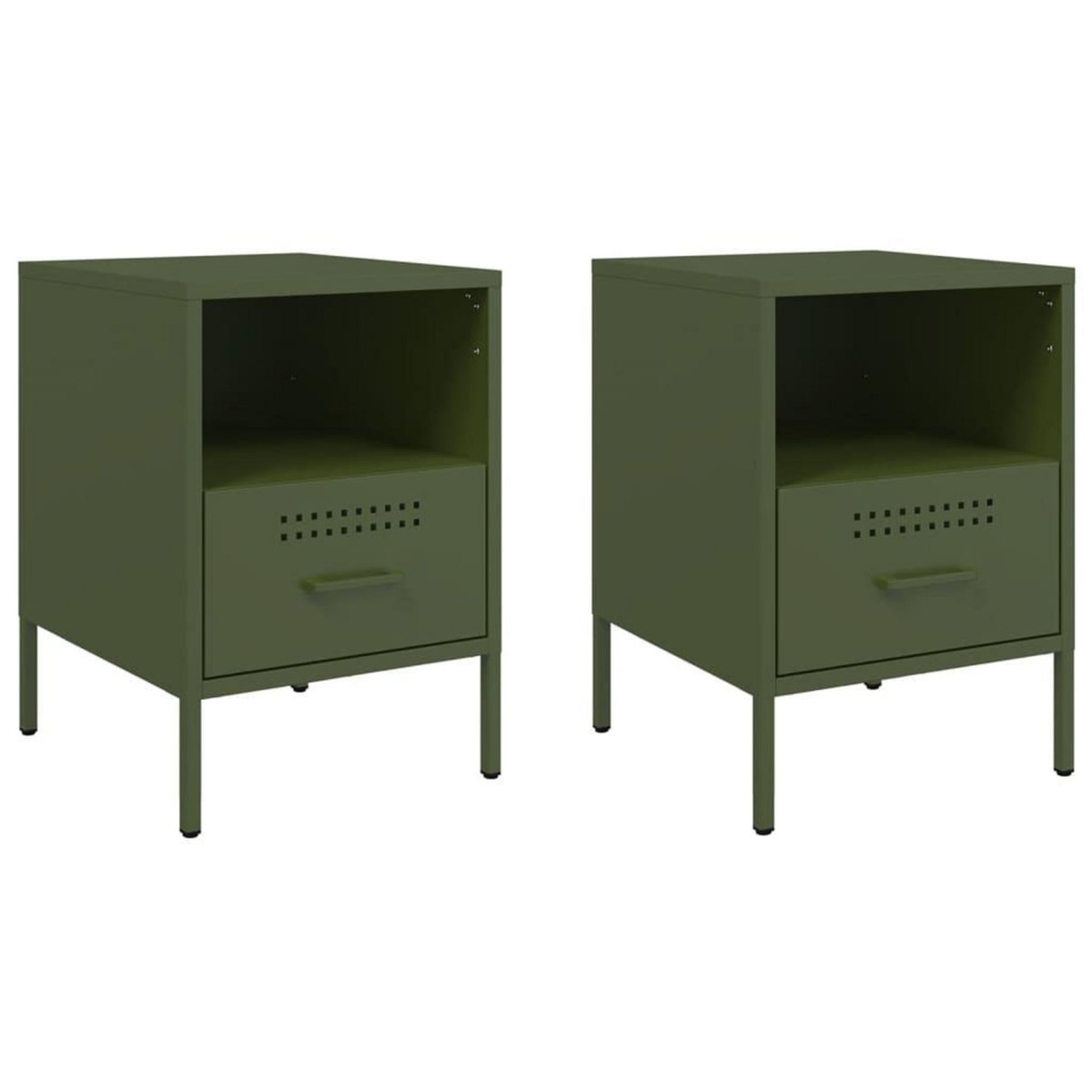 VIDAXL Tables de chevet 2 pcs vert olive 36x39x50,5 cm acier