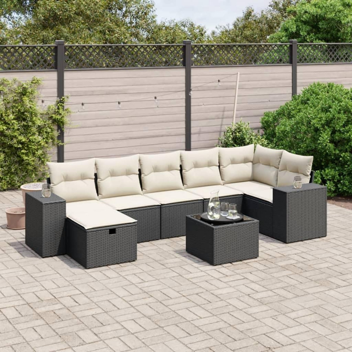 VIDAXL Salon de jardin 8 pcs avec coussins noir resine tressee