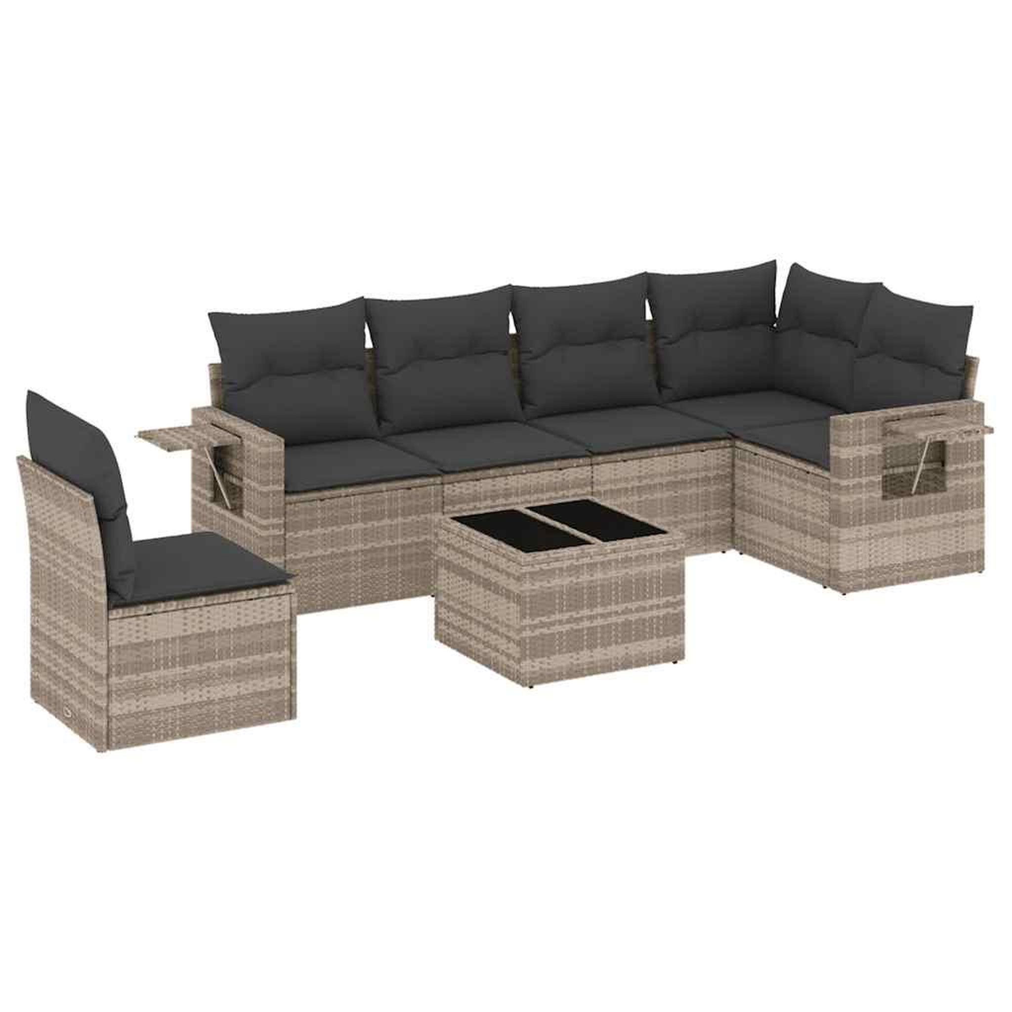 Voir la diapositive 2 : VIDAXL Salon de jardin avec coussins 7 pcs gris clair resine tressee