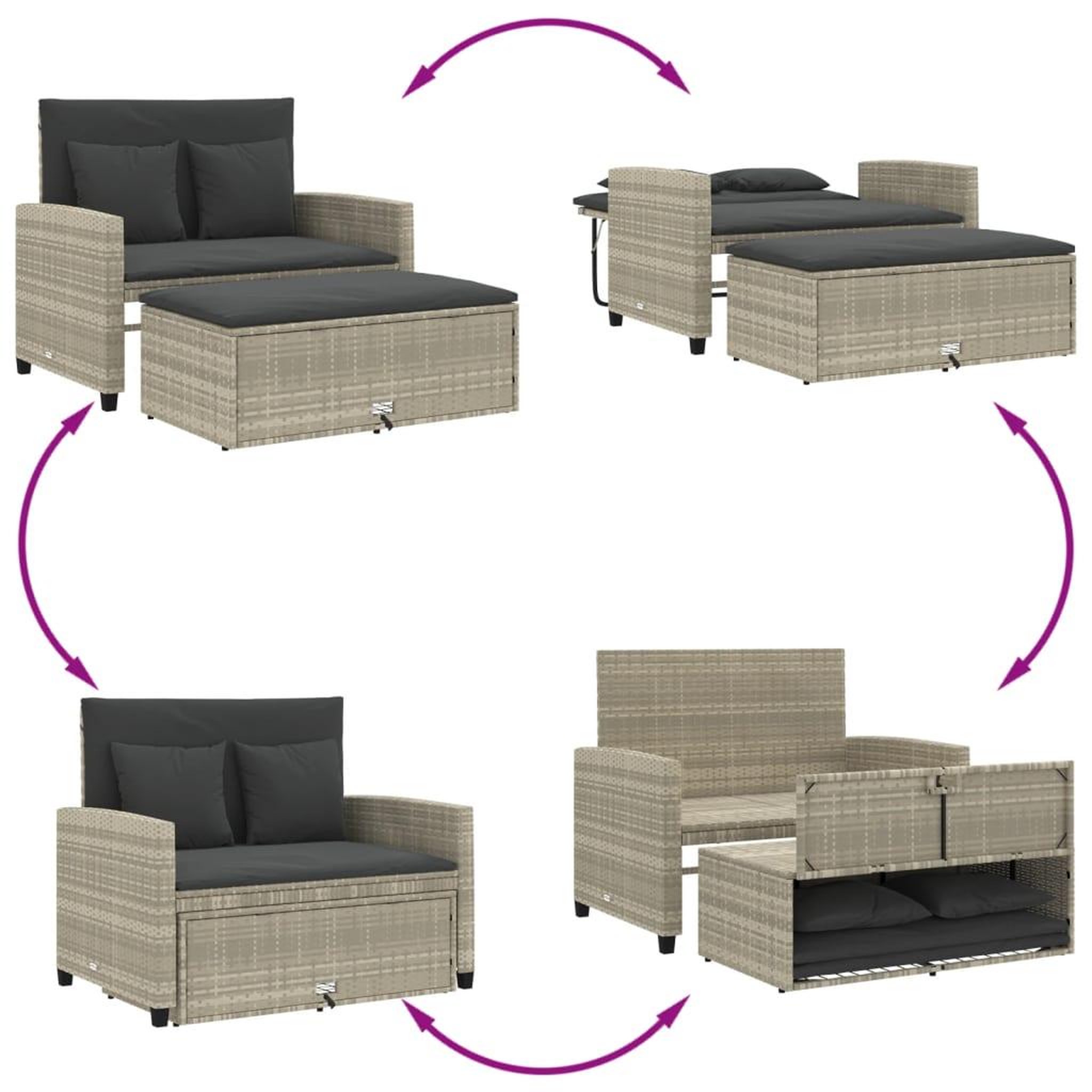 Voir la diapositive 5 : VIDAXL Canape de jardin 2 places et coussins gris clair resine tressee