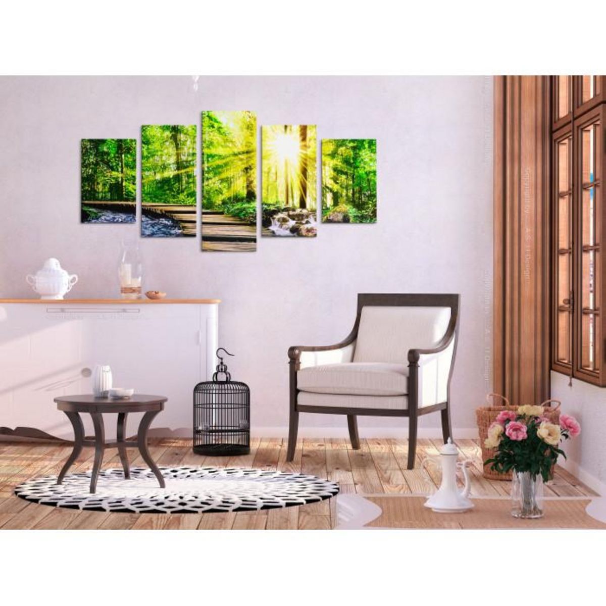 Paris Prix Tableau Imprimé 5 Panneaux  Forest Footbridge Wide