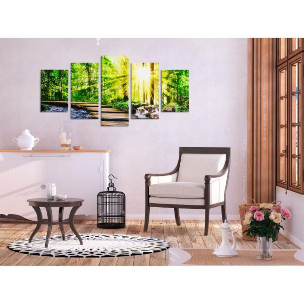 Paris Prix Tableau Imprimé 5 Panneaux  Forest Footbridge Wide