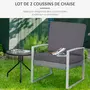 OUTSUNNY Coussins de fauteuil de jardin zippés déhoussables - galettes de chaise de jardin - épais rembourrage 7 cm - polyester haute densité gris