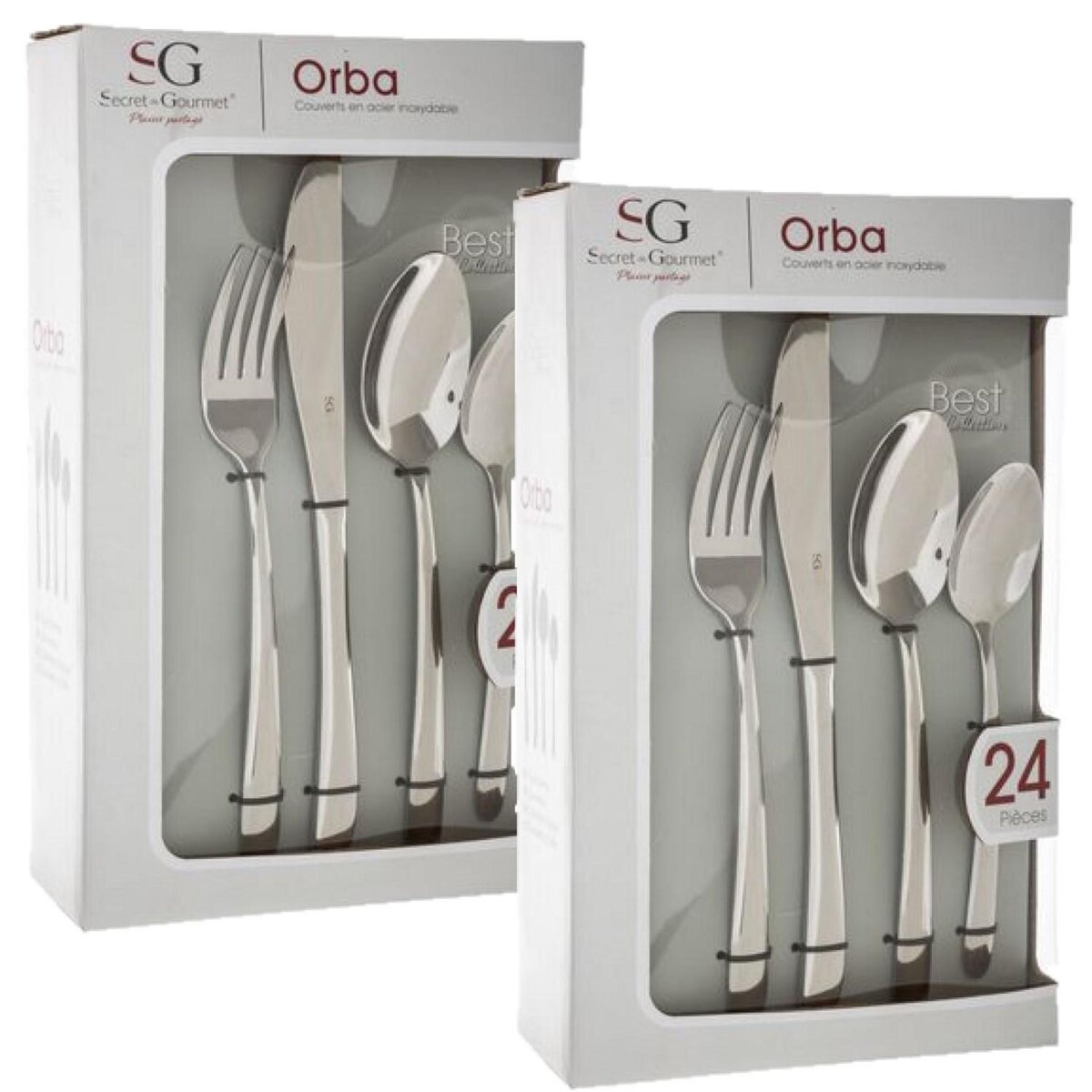 TOILINUX Lot de 2 Ménagères Orba - 48 couverts - en Acier Inoxydable - Argent