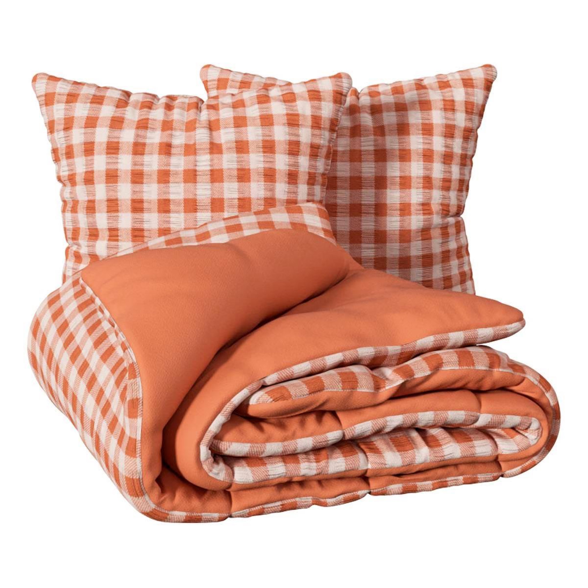 Voir la diapositive 2 : ATMOSPHERA Parure de lit 3 pièces  vichy  240x220cm terracotta