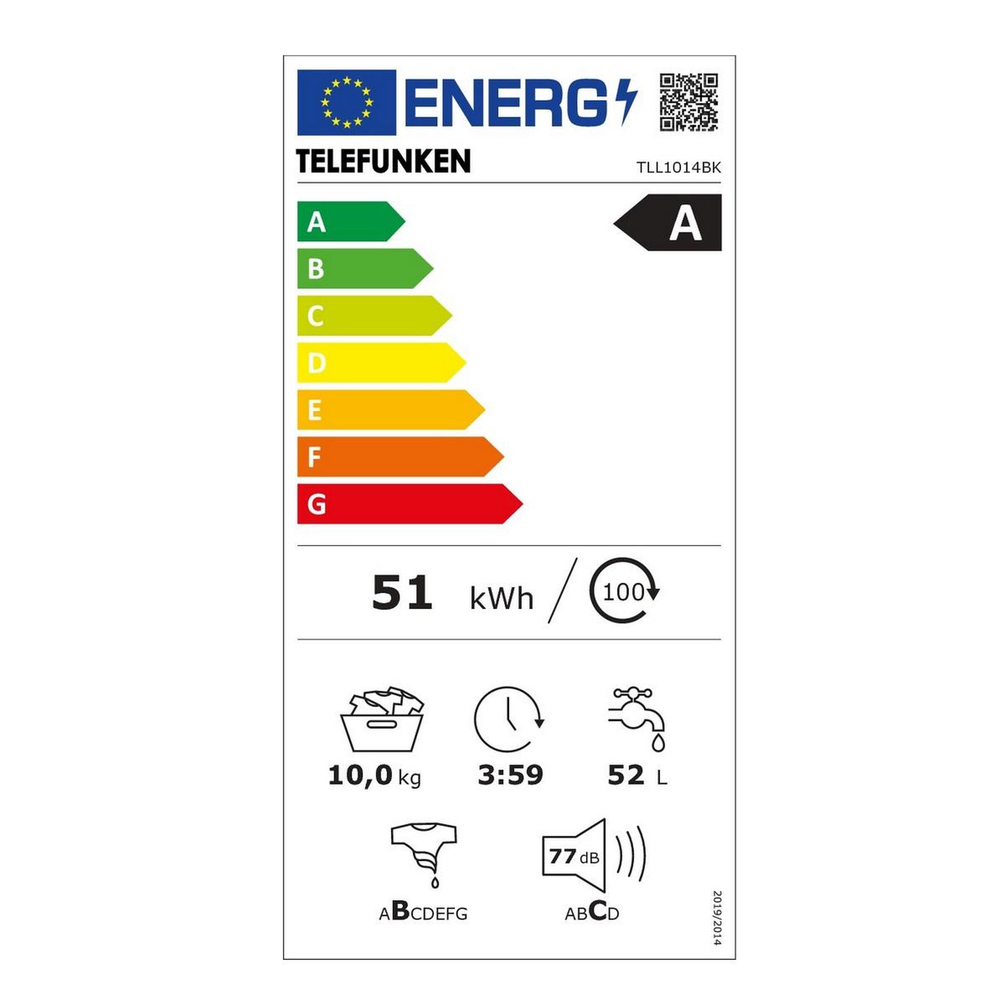 Voir la diapositive 2 : TELEFUNKEN Lave-linge frontal 10kg 1400 trs/min - tll1014bk
