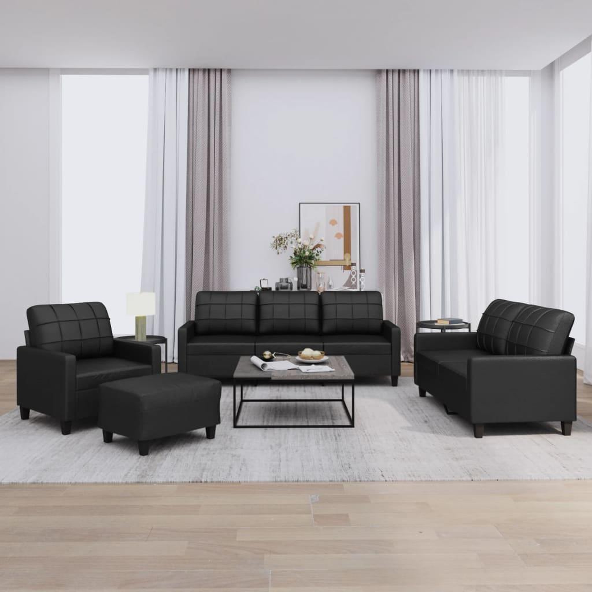 VIDAXL Ensemble de canapes 4 pcs avec coussins Noir Similicuir