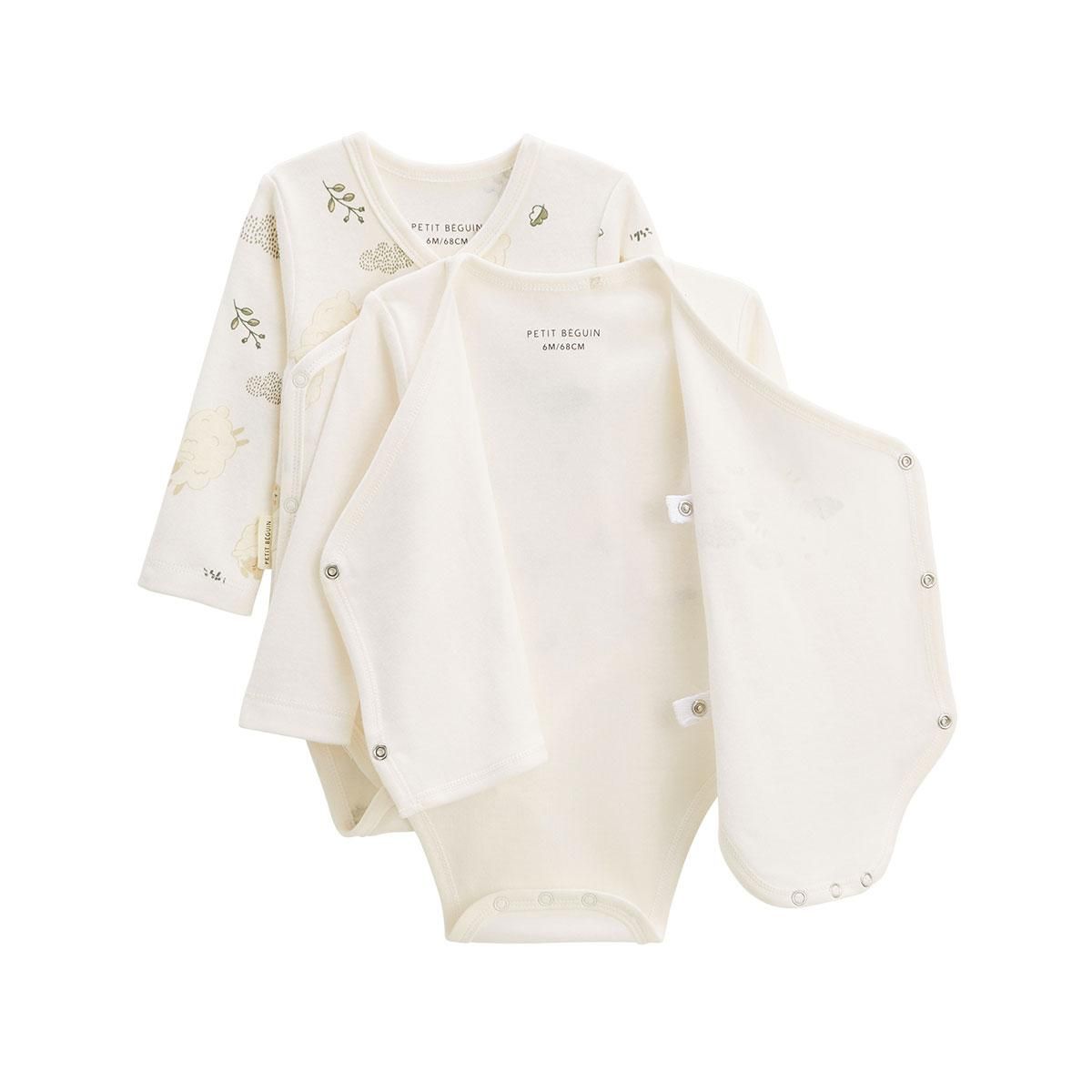Petit Béguin Lot de 2 bodies bébé manches longues ouverture croisée Câlins