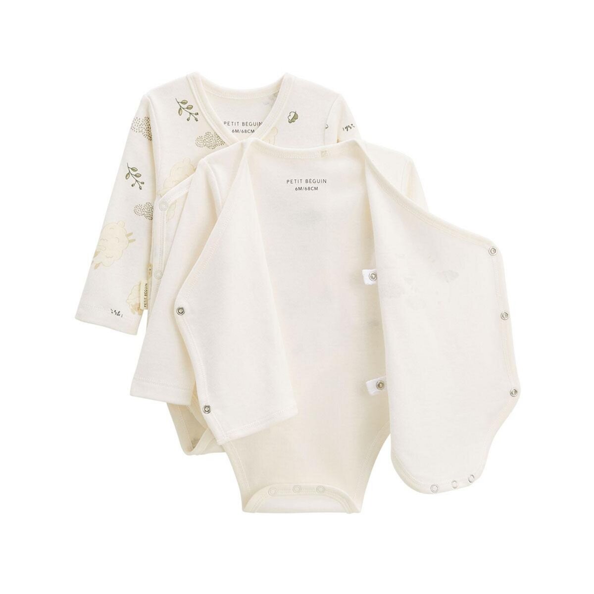 Petit Béguin Lot de 2 bodies bébé manches longues ouverture croisée Câlins